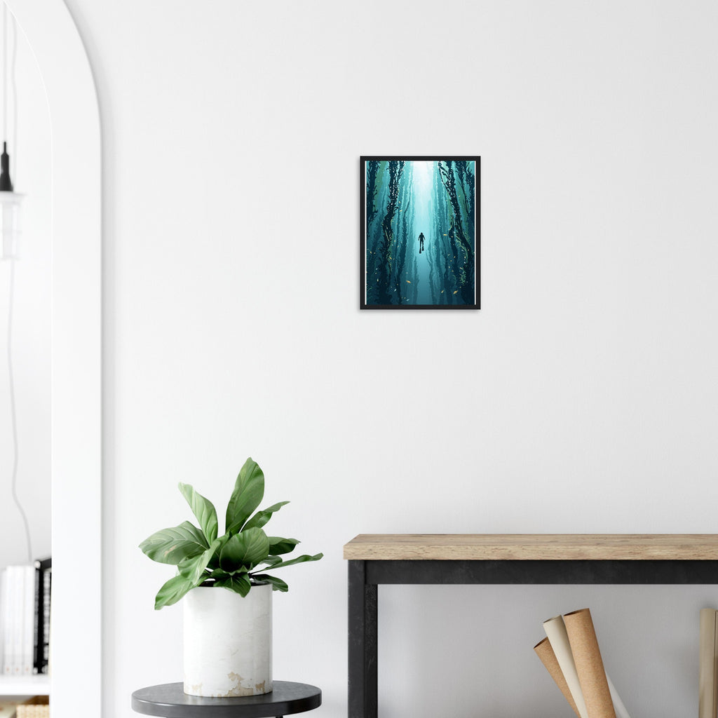 Kelp Forest Freediver Underwater Framed Art Print — detail view | Wild Thread Co
