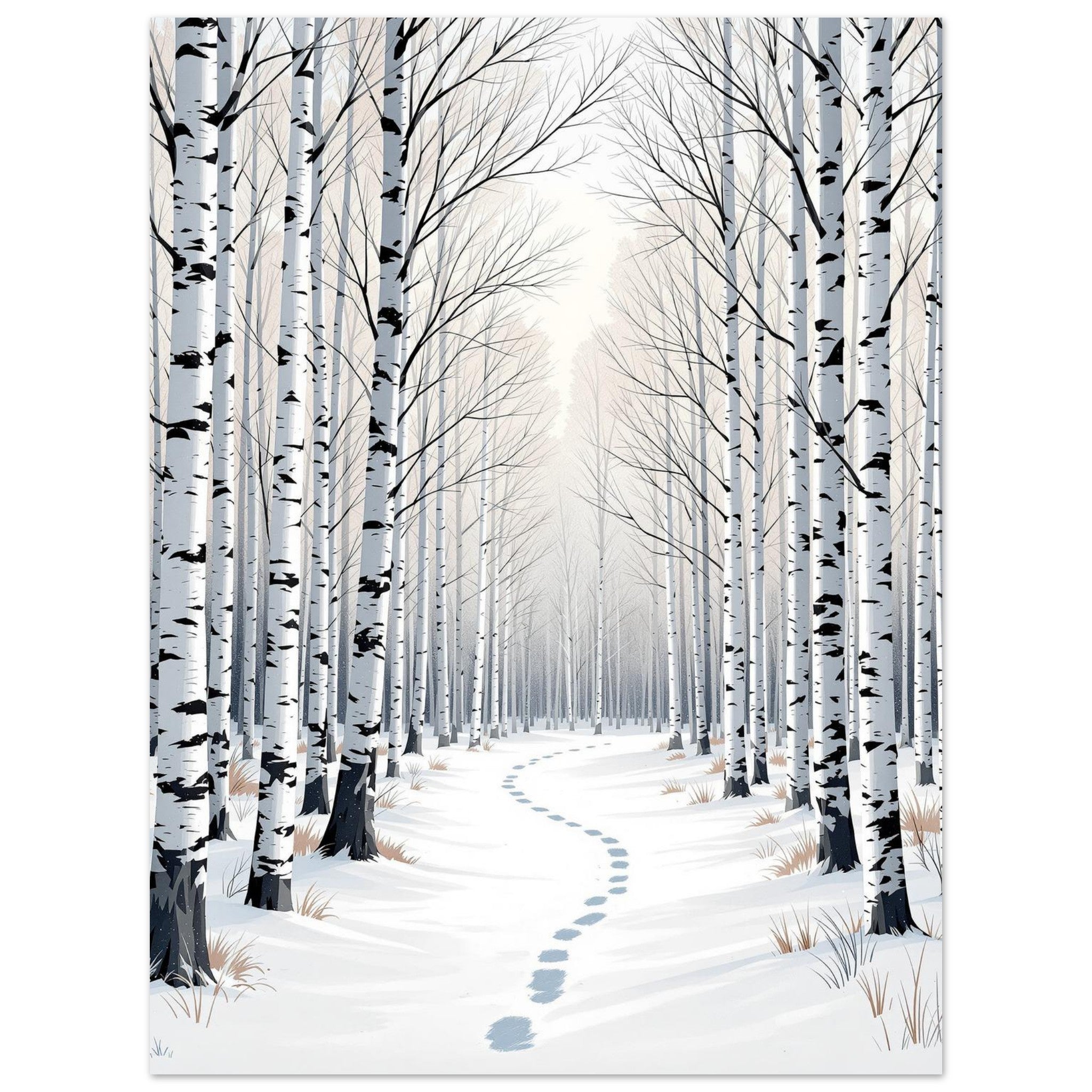 Silver Birch Winter Light Woodland A1 Art Print Poster Wall Art UK UK Gift Art Print — detail view | Wild Thread Co