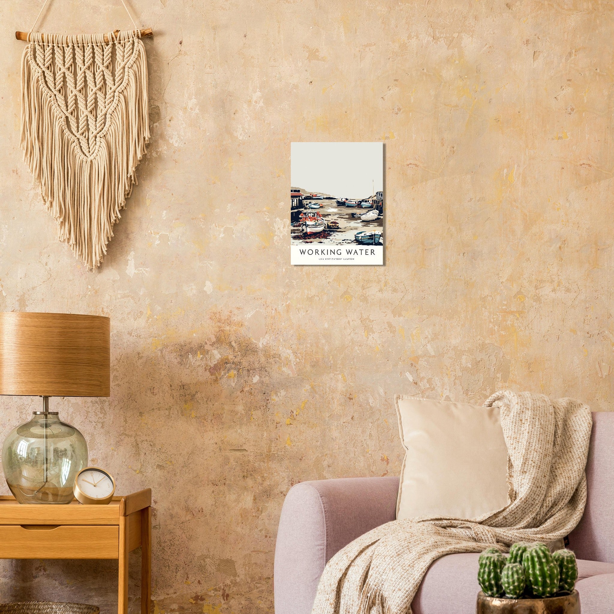 Fishing Harbour Low Tide Cornish Wall Art A1 UK Art Print Art Print — detail view | Wild Thread Co