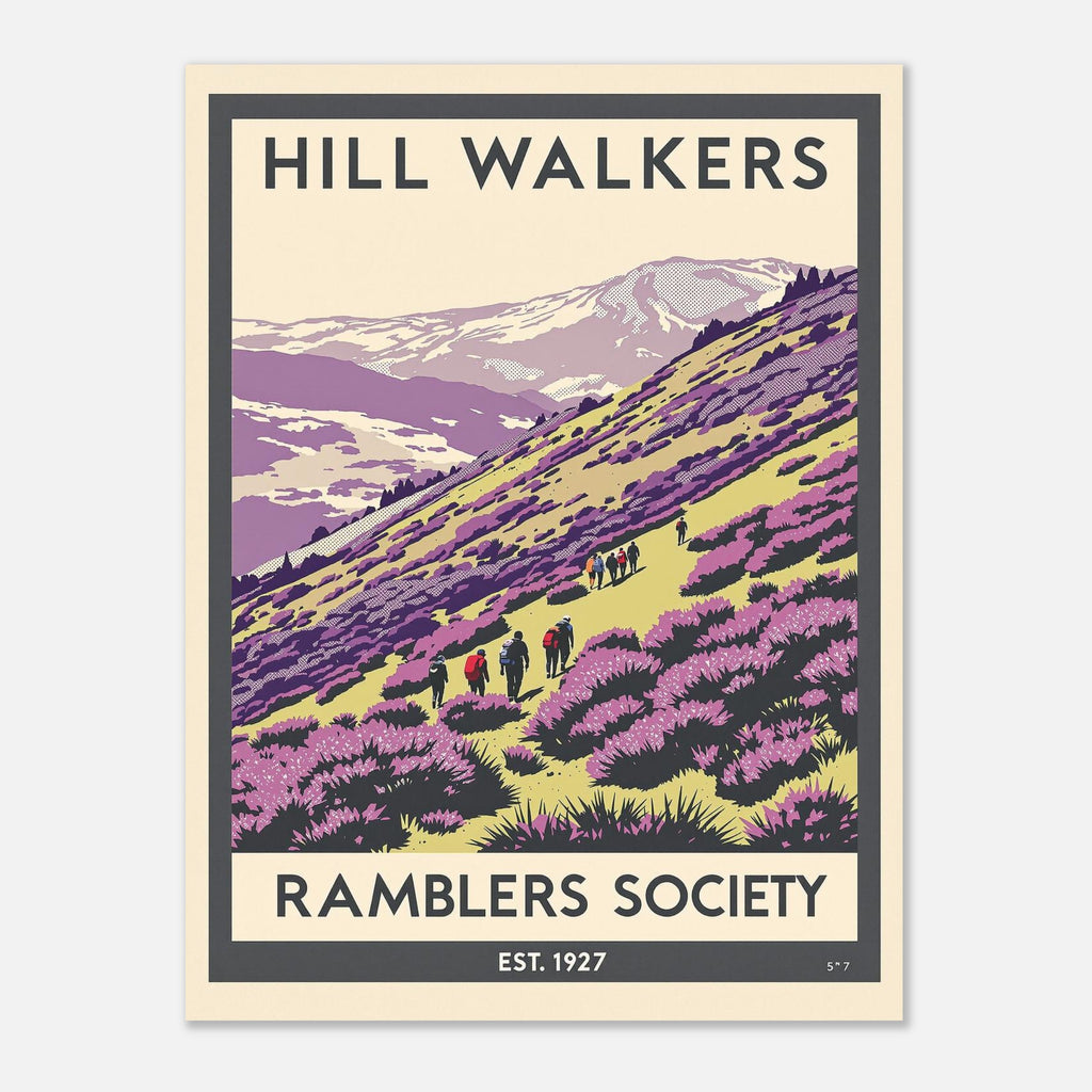 Hill Walkers Vintage Travel Poster Art Print — detail view | Wild Thread Co