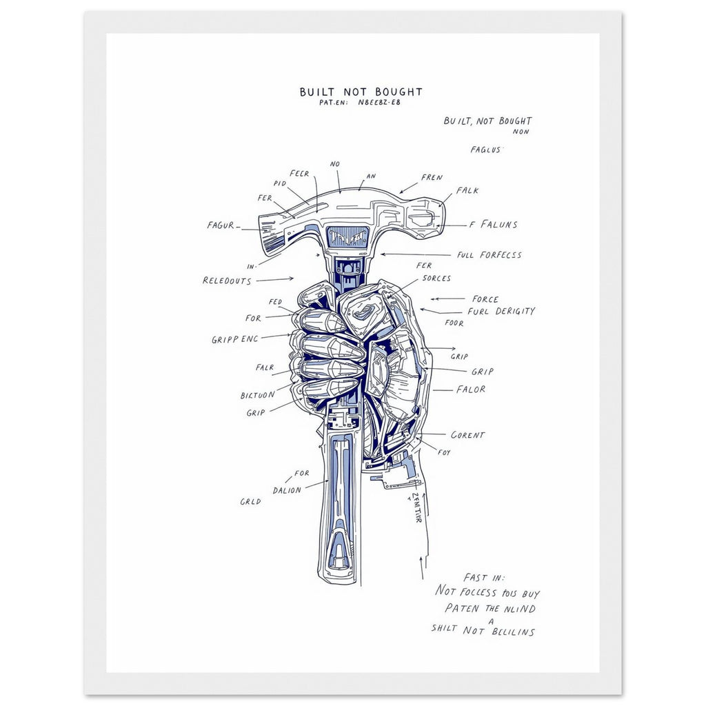 Builder Patent Drawing Hands Framed Print — Framed Art Print | Wild Thread Co