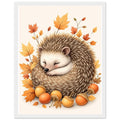 Hedgehog Autumn Framed Print Wall Art Ready to Hang UK Framed Art Print — detail view | Wild Thread Co