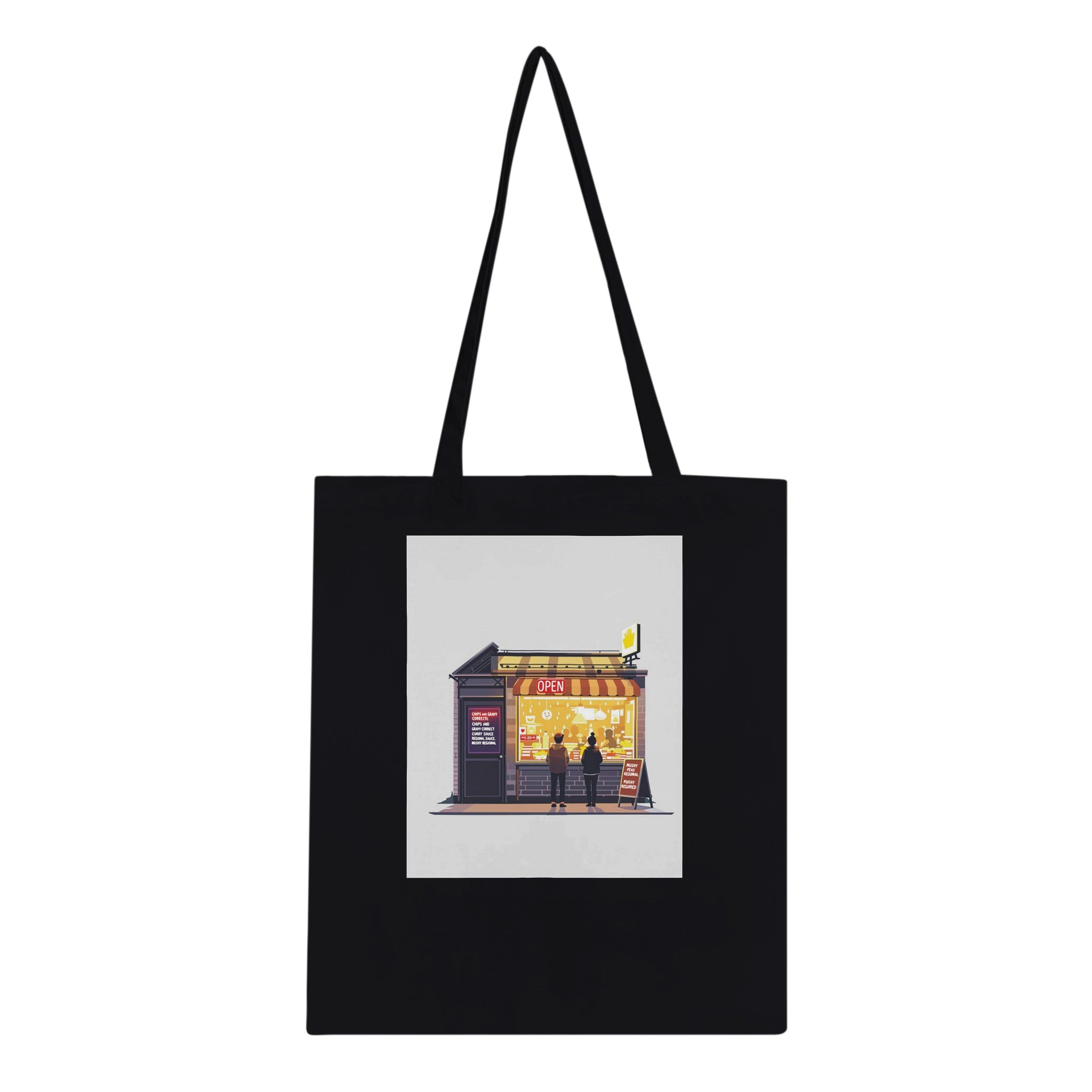 Chip Shop Night Neon Tote Bag Cotton Shopper UK Tote Bag — detail view | Wild Thread Co