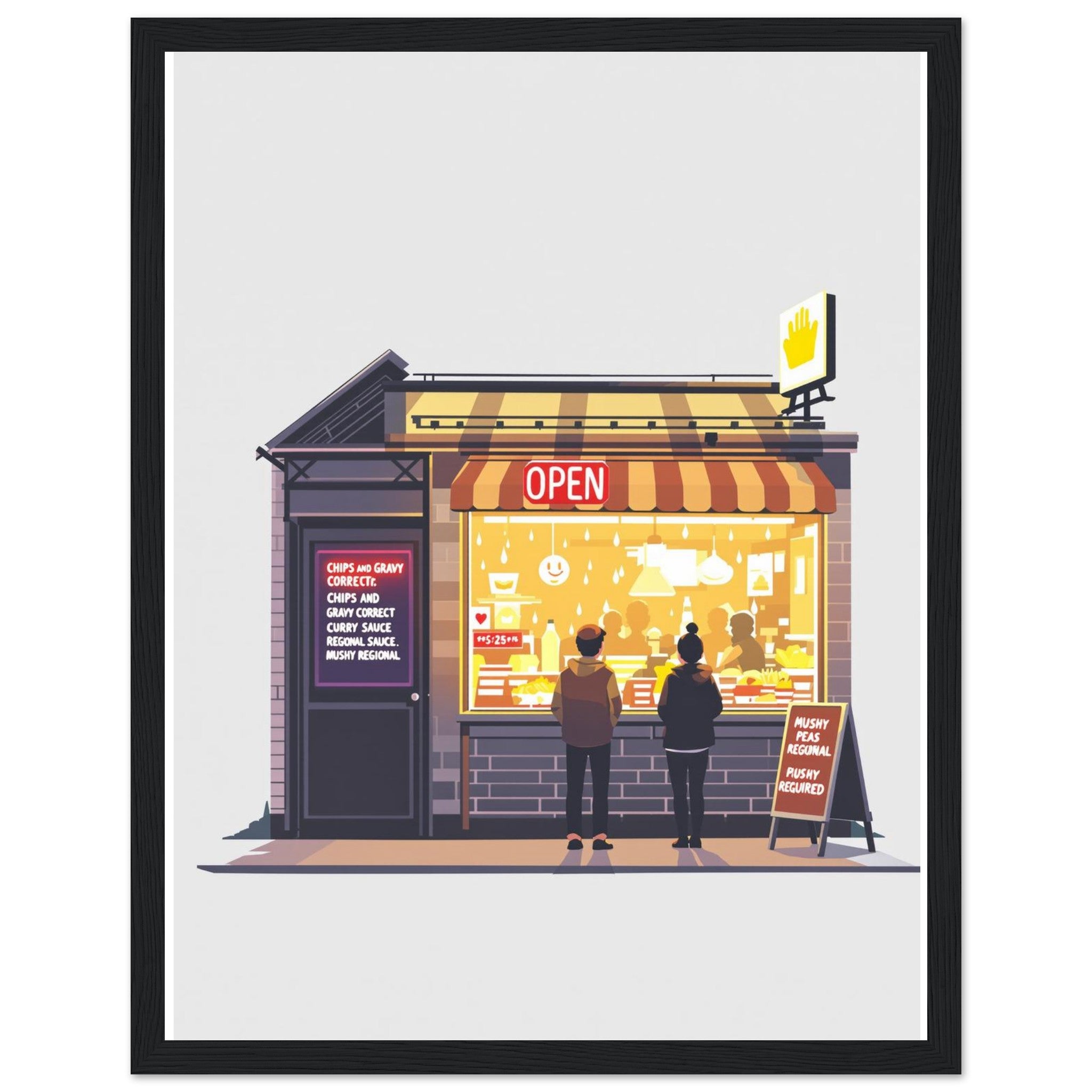 Chip Shop Night Neon Framed Print Wall Art Ready to Hang UK — Framed Art Print | Wild Thread Co UK