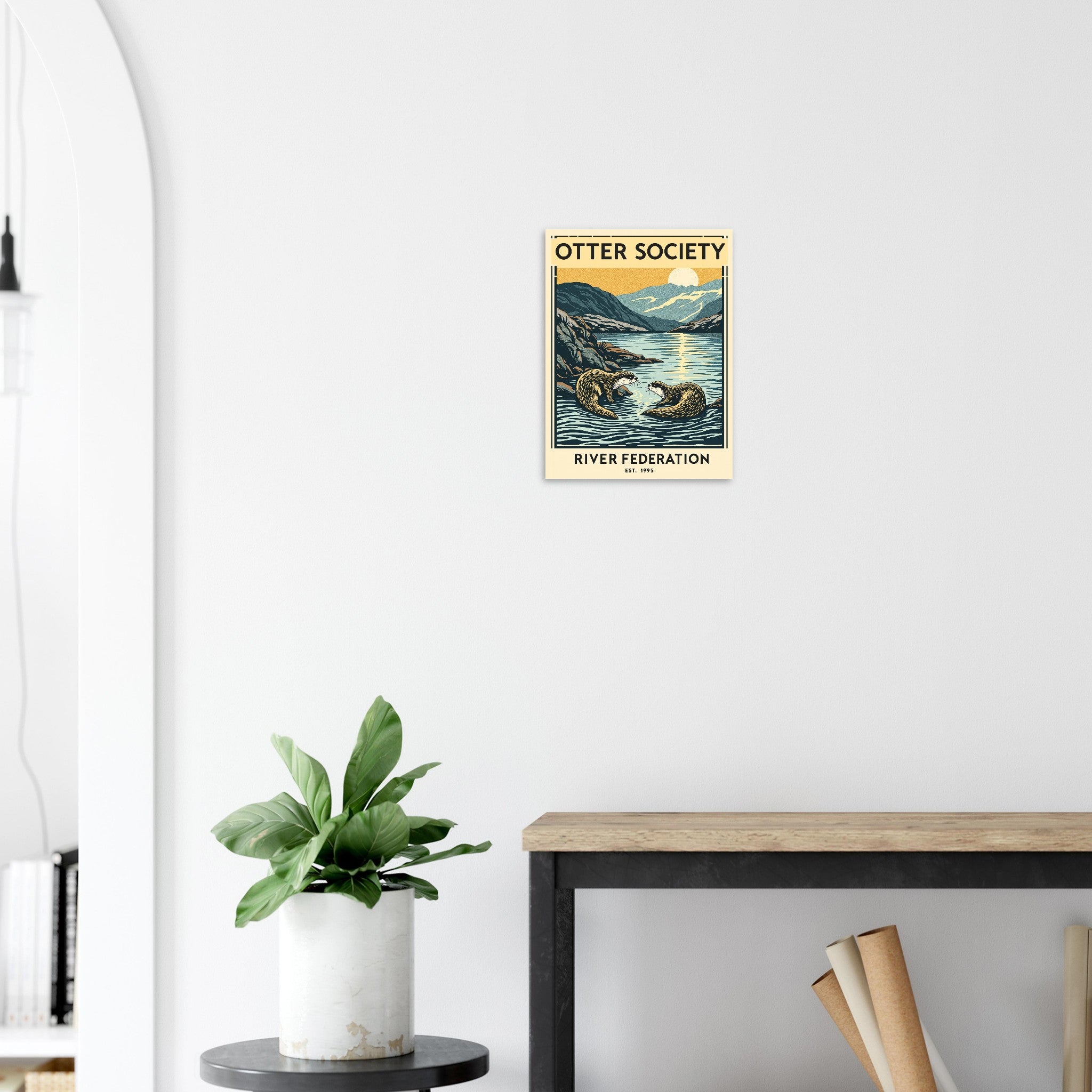 Otter Society Vintage Travel Poster Art Print — detail view | Wild Thread Co