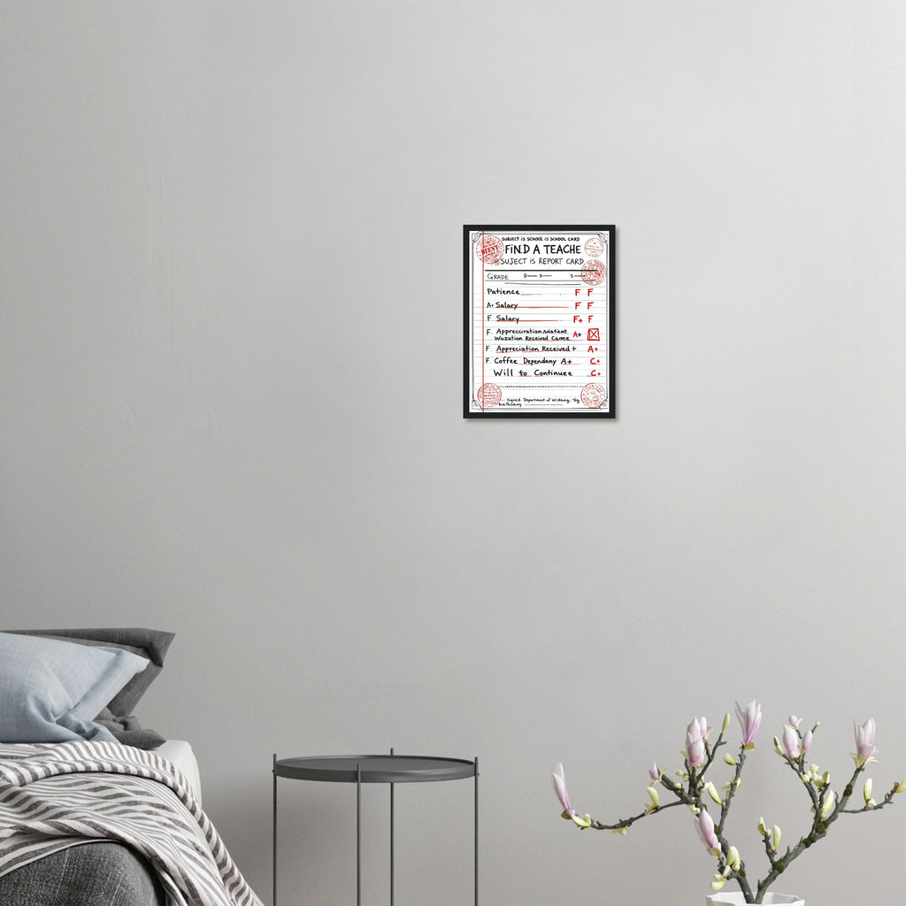 Teacher School Report Card Spoof Framed Art Print — detail view | Wild Thread Co