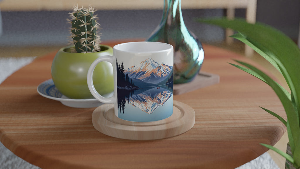 Lake Reflection Still Morning Canoe Mug — detail view | Wild Thread Co