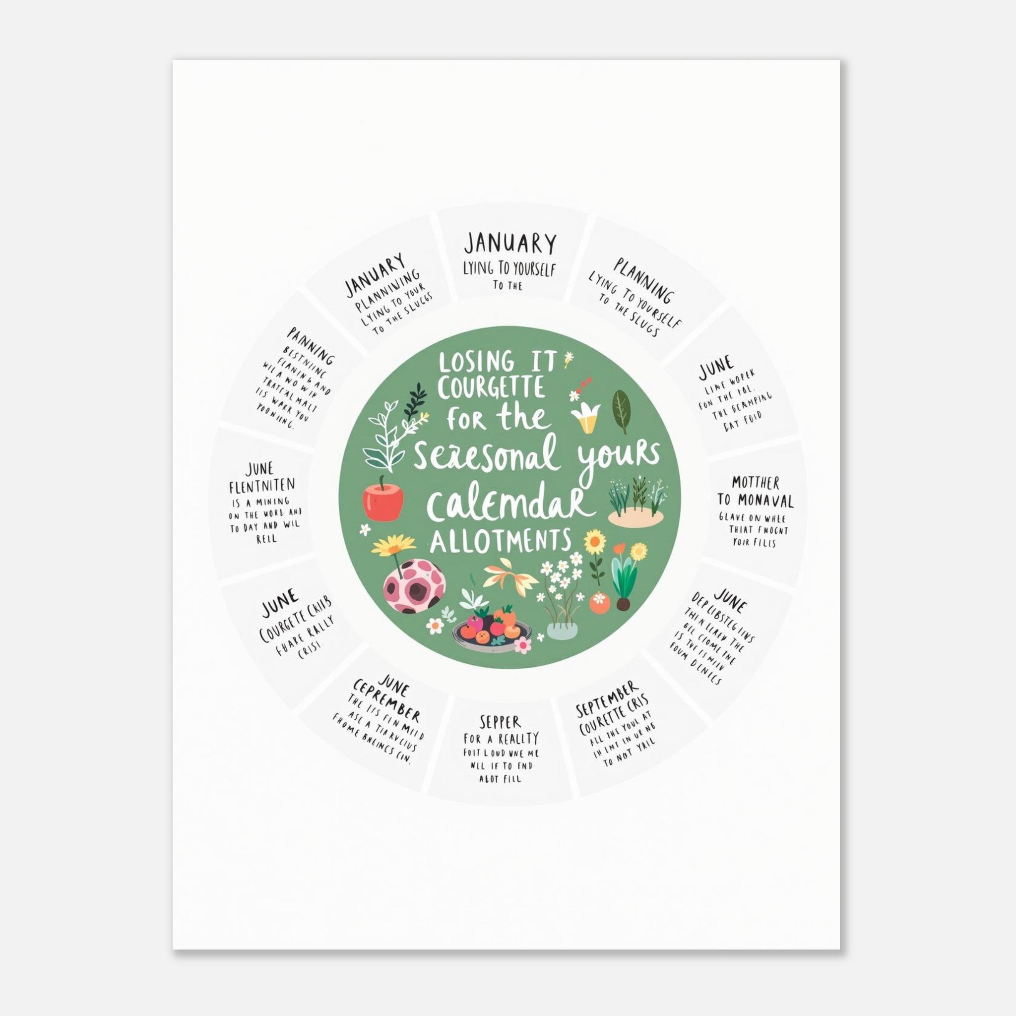 Allotment Calendar A1 Gardening Gift UK Vegetable Grower Art Print Poster Wall A — Art Print | Wild Thread Co