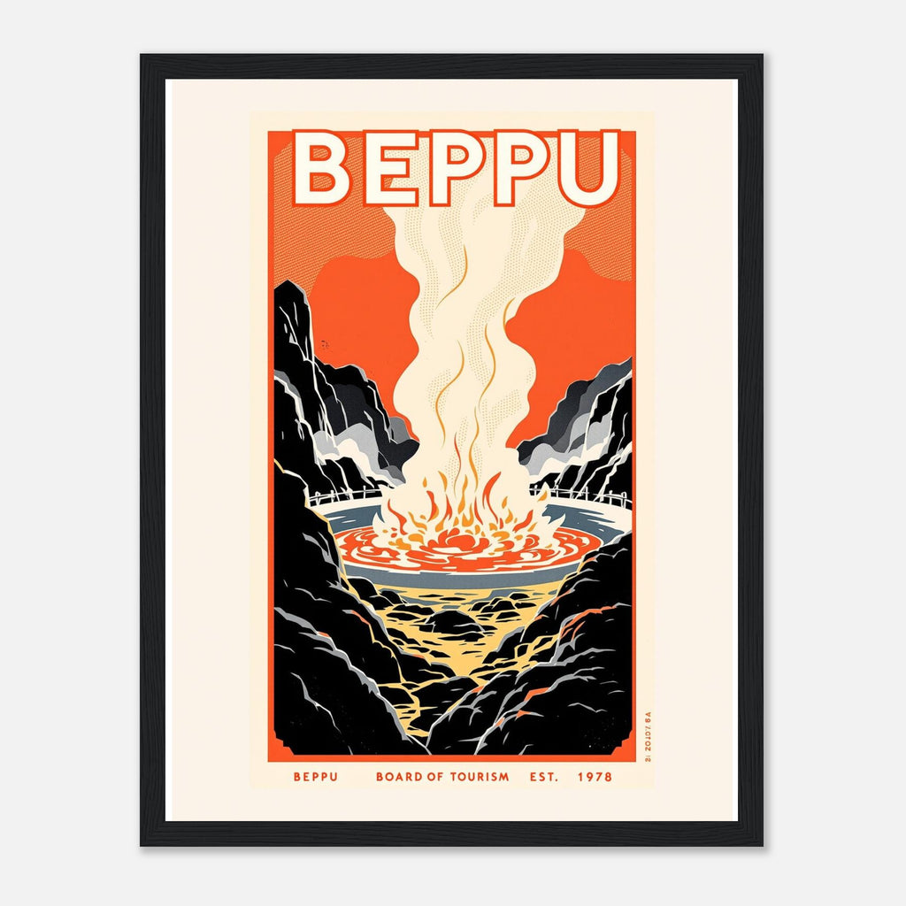 Beppu Vintage Travel Poster Framed Art Print — detail view | Wild Thread Co