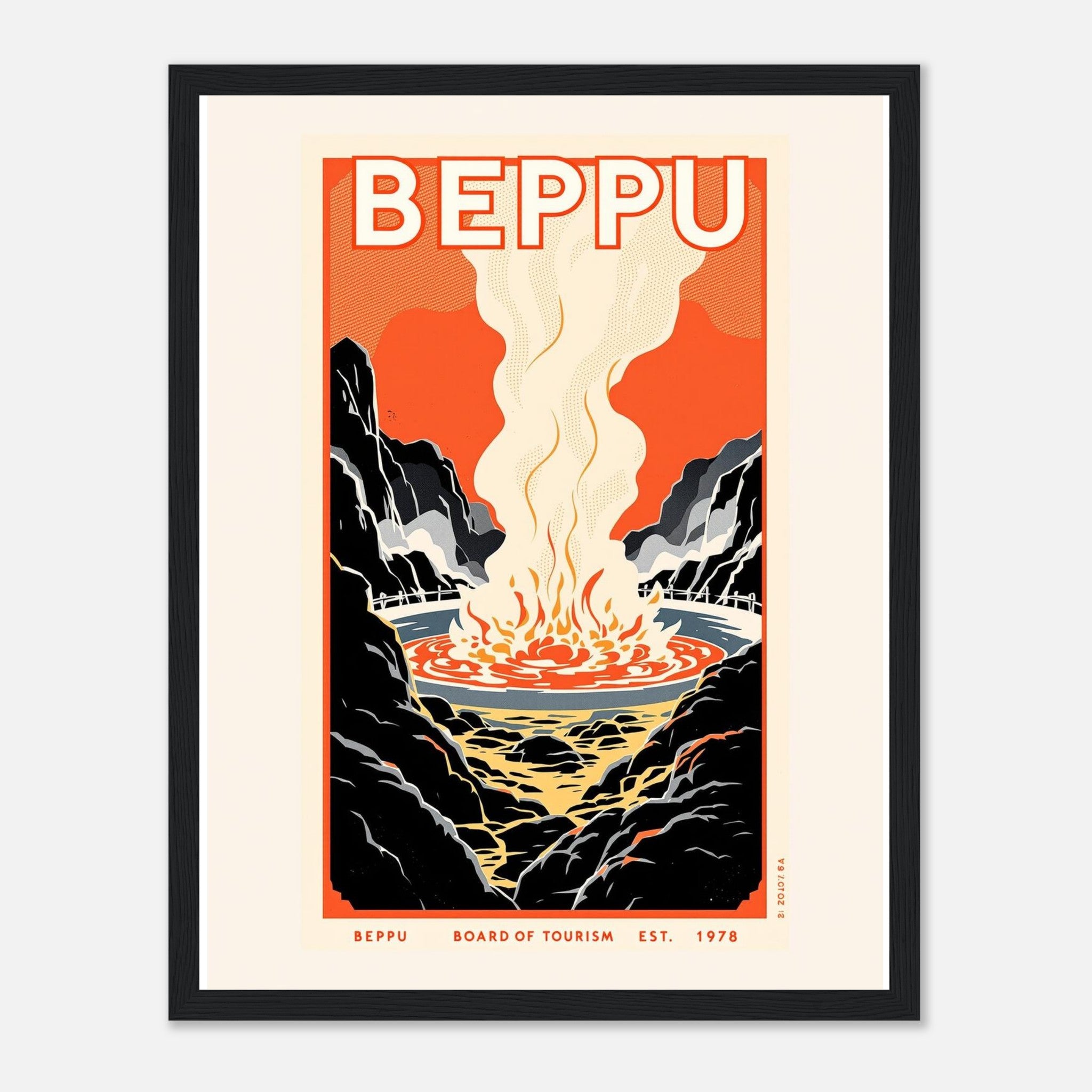 Beppu Vintage Travel Poster Framed Art Print — detail view | Wild Thread Co