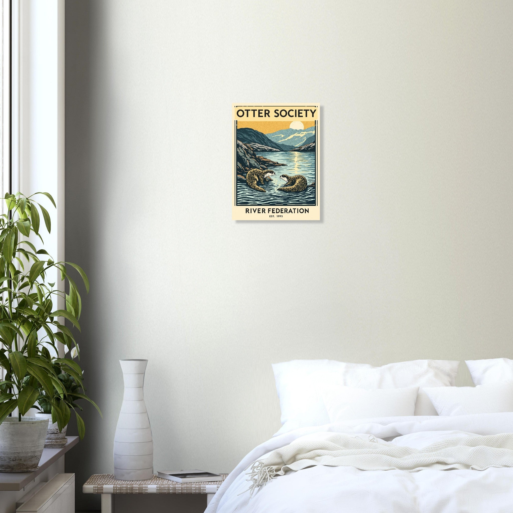 Otter Society Vintage Travel Poster Art Print — detail view | Wild Thread Co