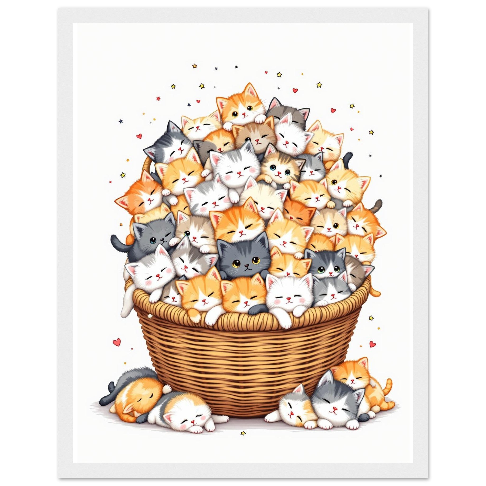 Kitten Basket Art Framed Print Wall Art Ready to Hang UK Framed Art Print — detail view | Wild Thread Co