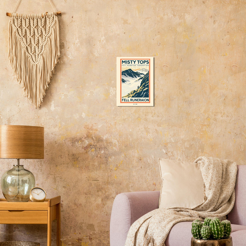 Misty Tops Vintage Travel Poster Art Print — detail view | Wild Thread Co