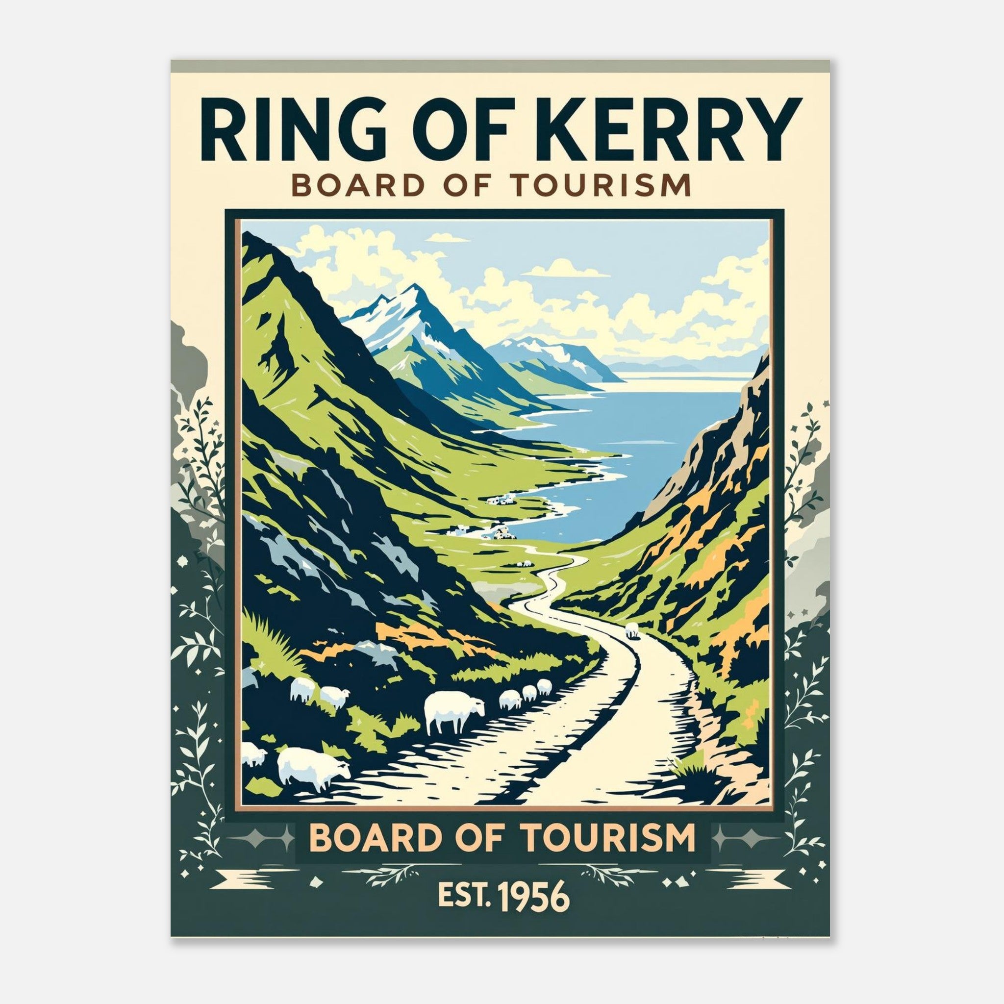 Ring Of Kerry Vintage Travel Poster Art Print — detail view | Wild Thread Co