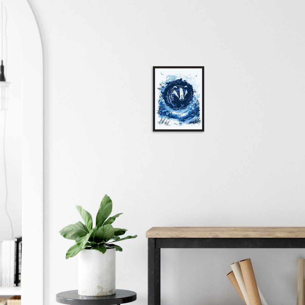 Badger Moonlight Framed Print Wall Art Ready to Hang UK Framed Art Print — detail view | Wild Thread Co