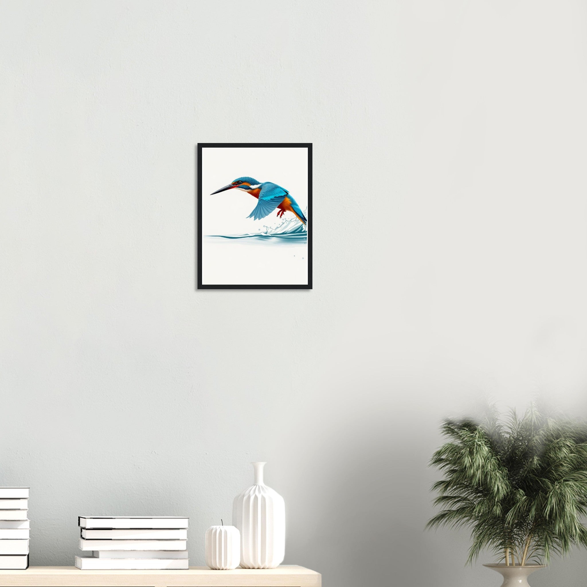Kingfisher Dive Art Framed Print Wall Art Ready to Hang UK Framed Art Print — detail view | Wild Thread Co