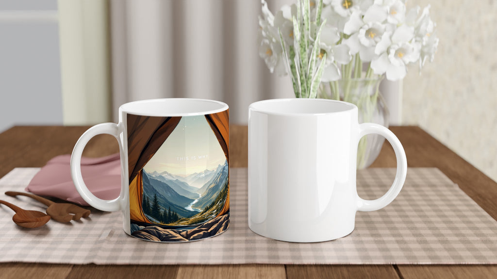 Tent Doorway Mountain Morning Mug — detail view | Wild Thread Co