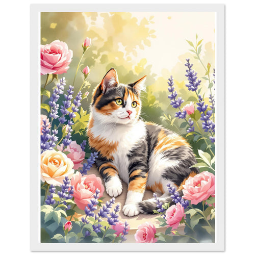 Calico Cat Garden Art Wall Art Ready to Hang UK Framed Print H Framed Art Print — detail view | Wild Thread Co