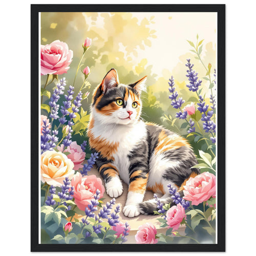 Calico Cat Garden Art Wall Art Ready to Hang UK Framed Print H — Framed Art Print | Wild Thread Co UK