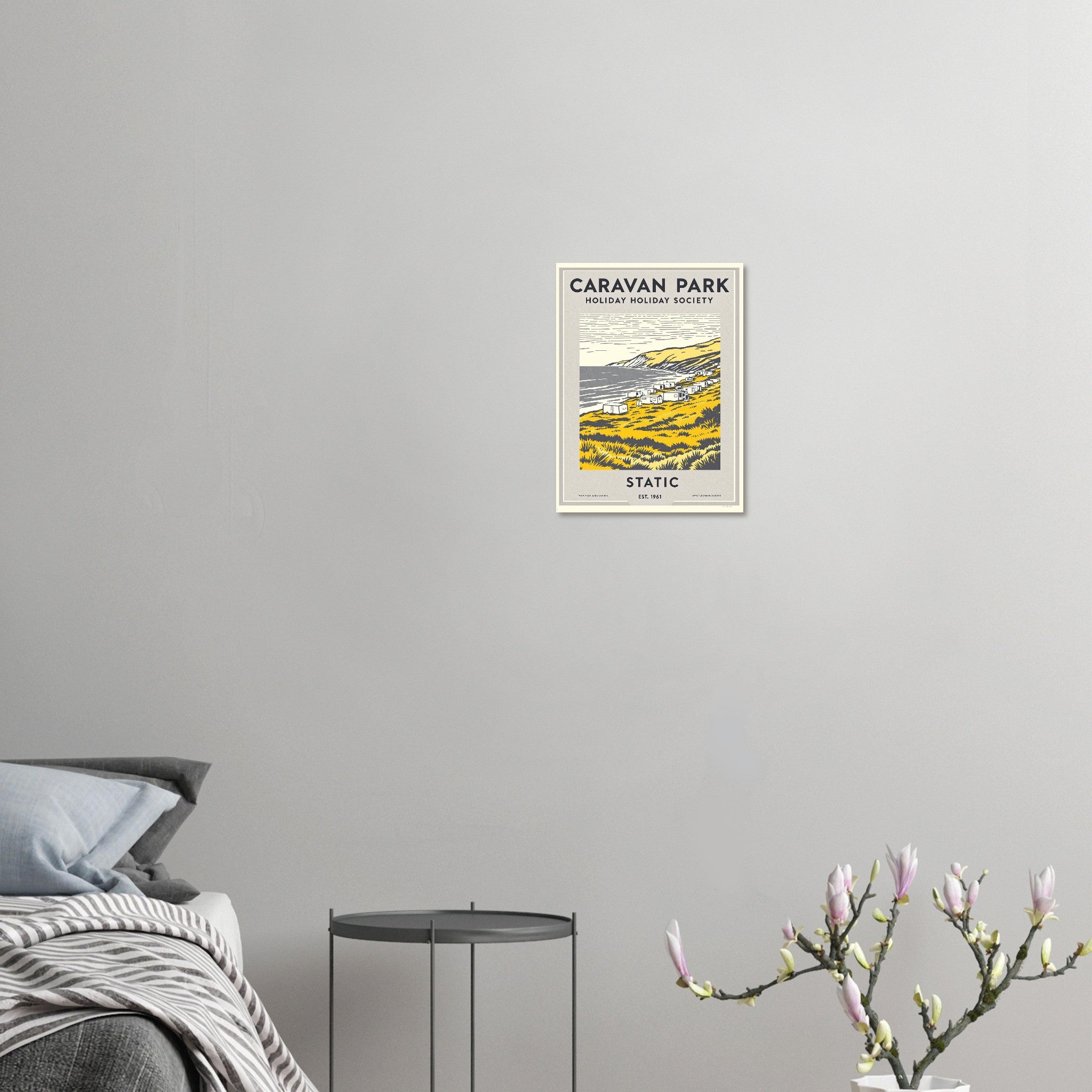 Caravan Park Vintage Travel Art Wall Art UK Art Print Poster Wall Art UK UK Gift Art Print — detail view | Wild Thread Co