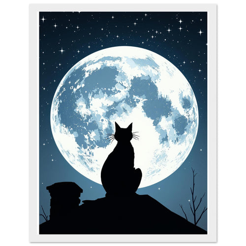Black Cat Moonlight Wall Art Ready to Hang UK Framed Print Han Framed Art Print — detail view | Wild Thread Co