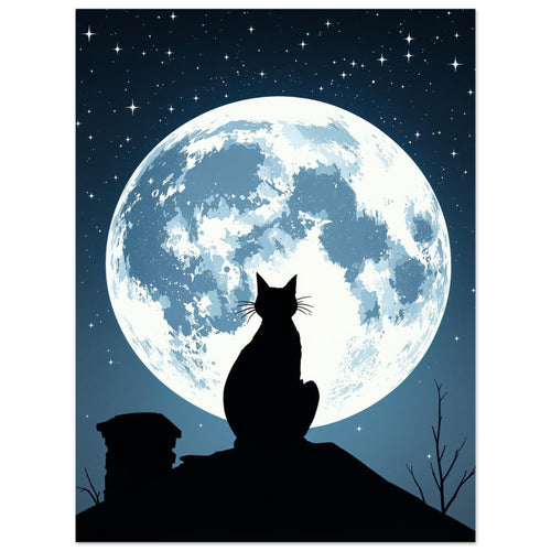 Black Cat Moonlight Art Wall Art UK Art Art Print Art Print — detail view | Wild Thread Co
