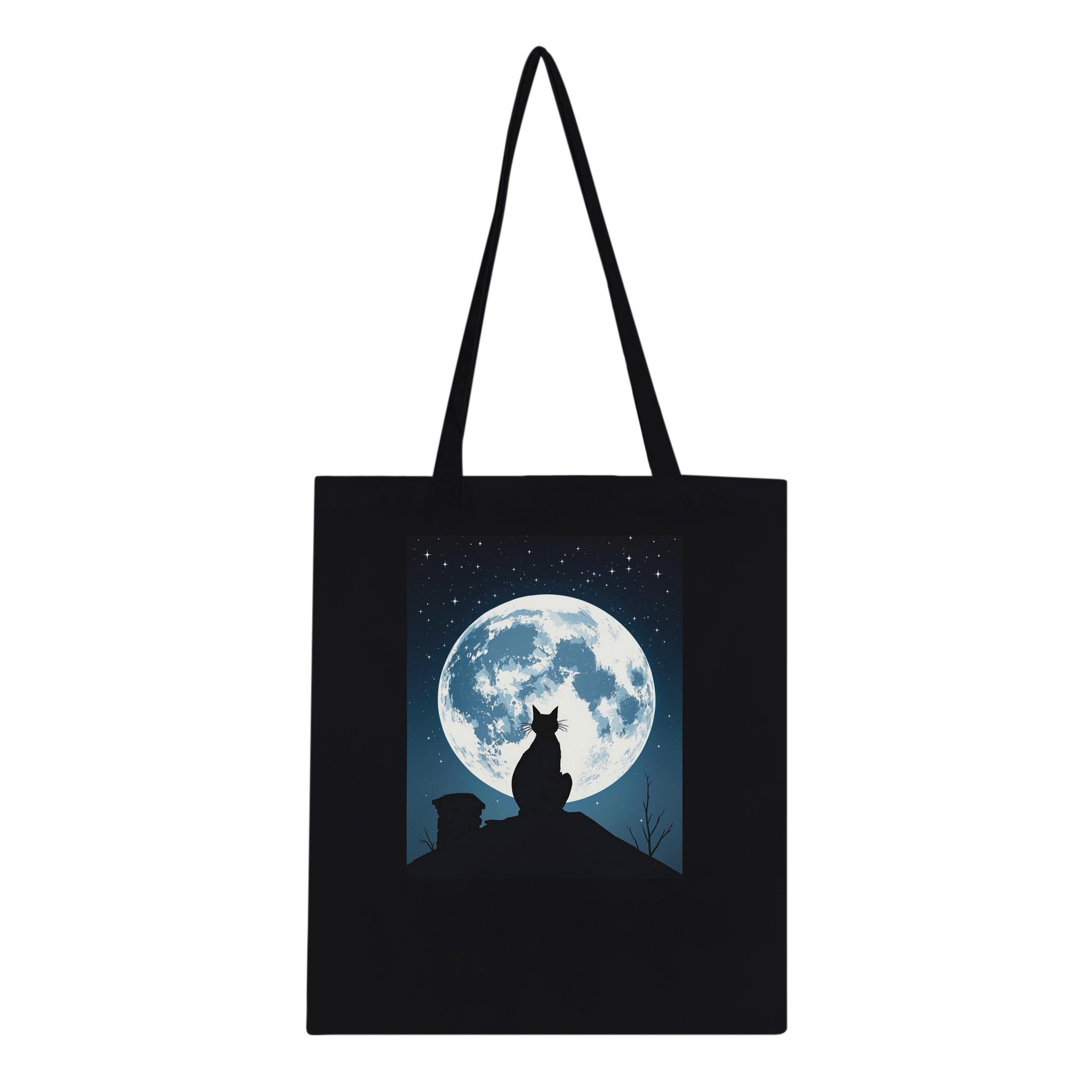 Black Cat Moonlight Cotton Shopper UK Tote Bag — detail view | Wild Thread Co