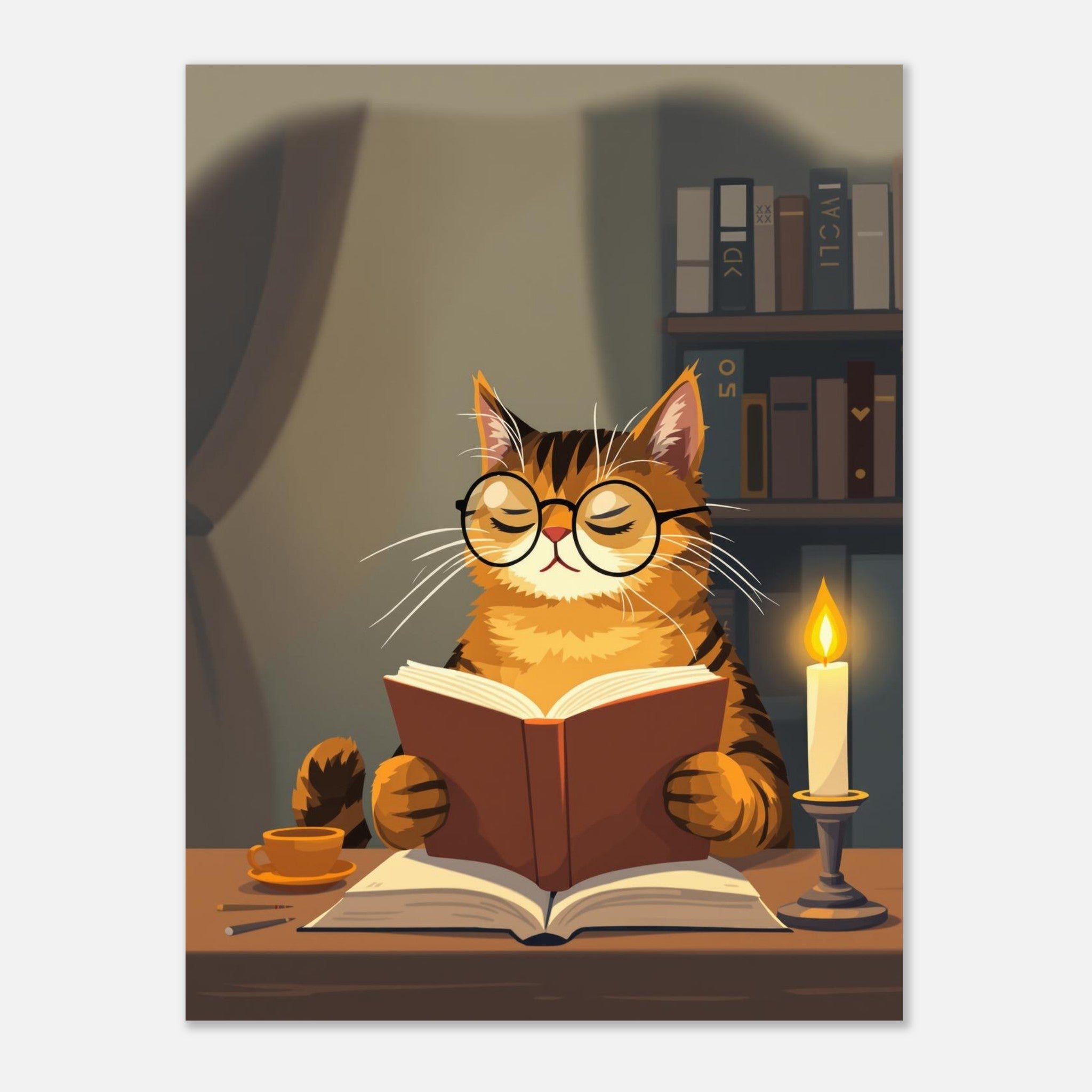 Cat Reading Book Art Wall Art UK Art Art Print Art Print — detail view | Wild Thread Co