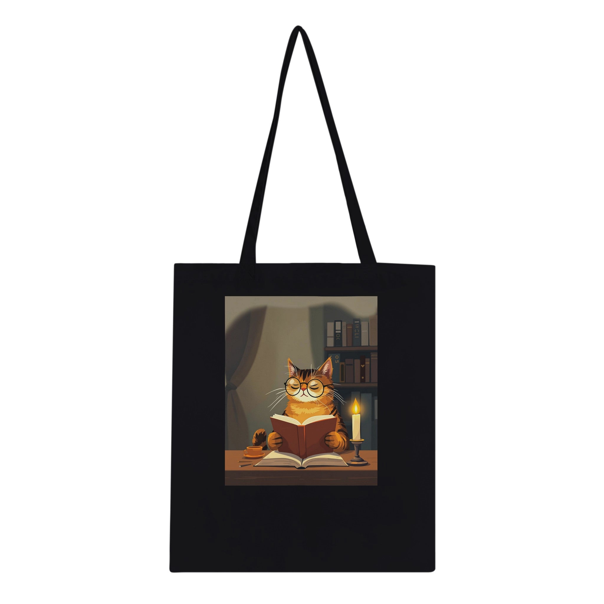 Cat Reading Book Cotton Shopper UK Tote Bag — detail view | Wild Thread Co
