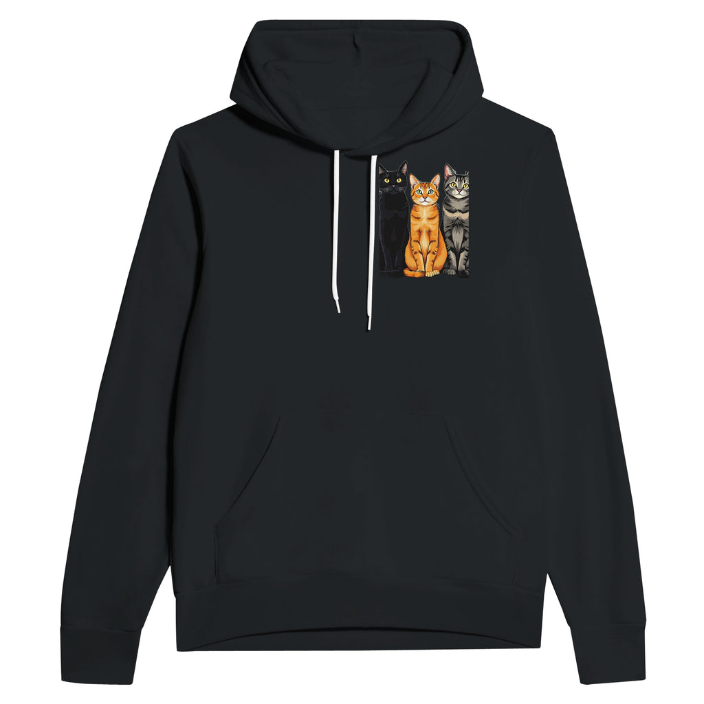 Three Cats In A Row Hoodie Pullover Unisex Cotton UK Hoodie — detail view | Wild Thread Co