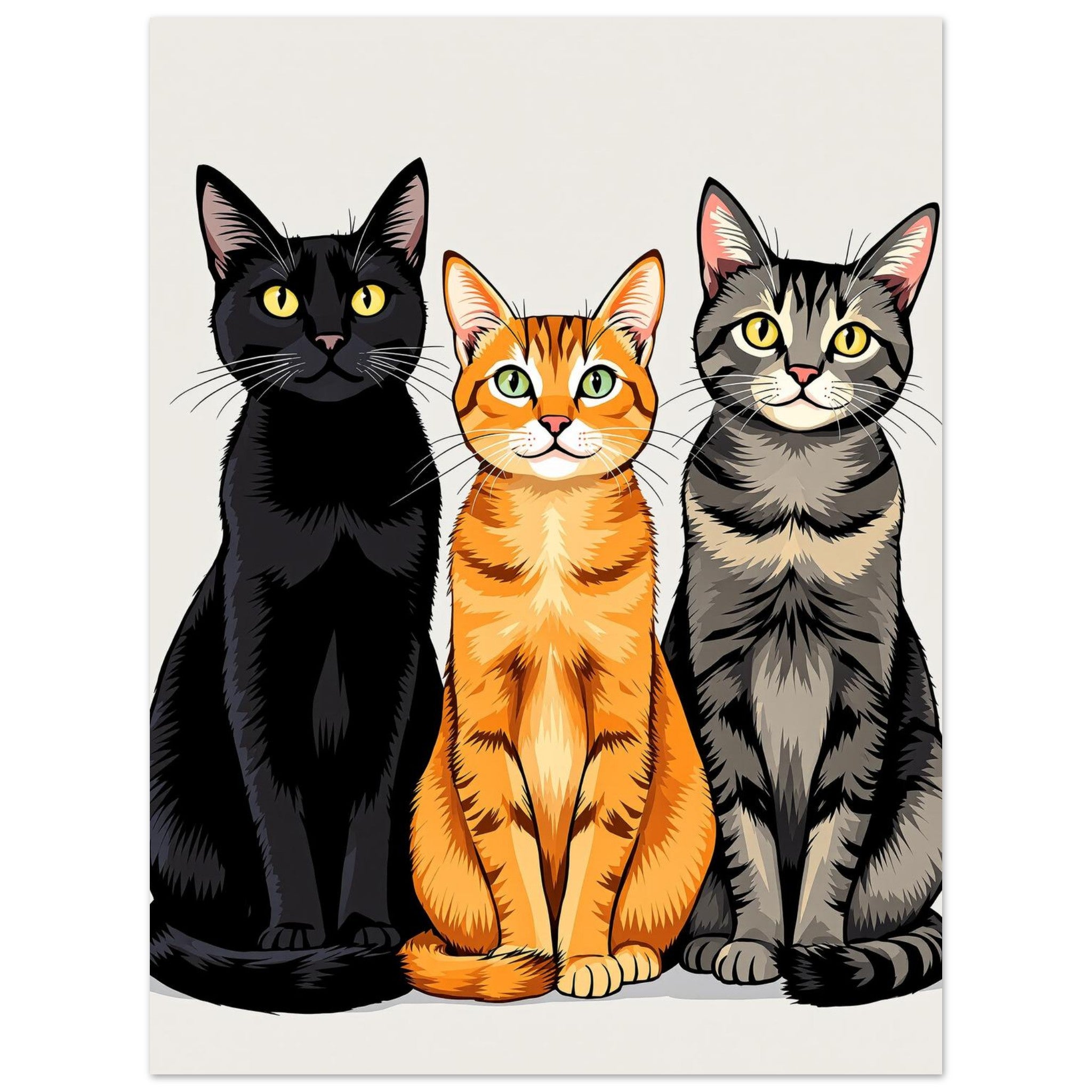 three cats in a row Art Wall Art UK Art Art Print Poster Wall Art UK UK Gift Art Print — detail view | Wild Thread Co
