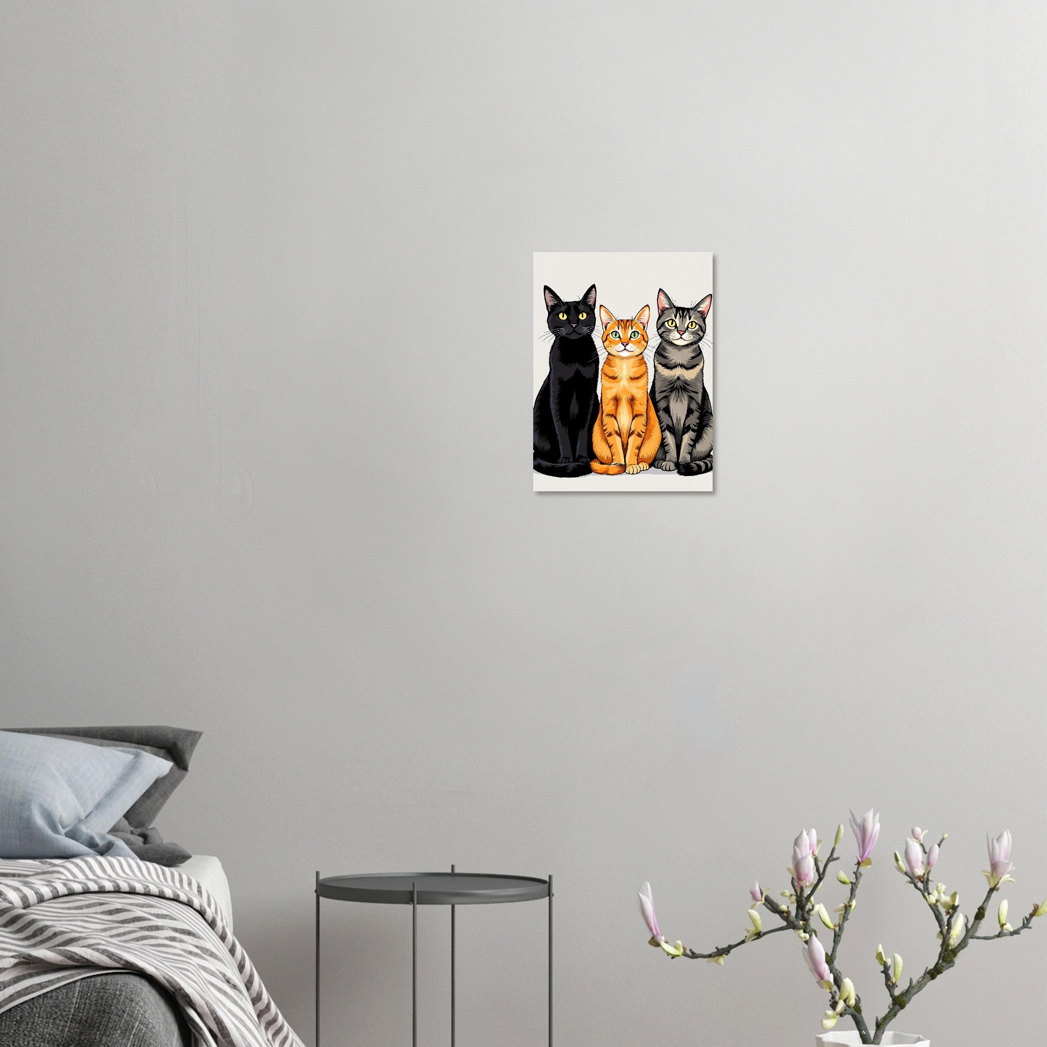 three cats in a row Art Wall Art UK Art Art Print Poster Wall Art UK UK Gift Art Print — detail view | Wild Thread Co