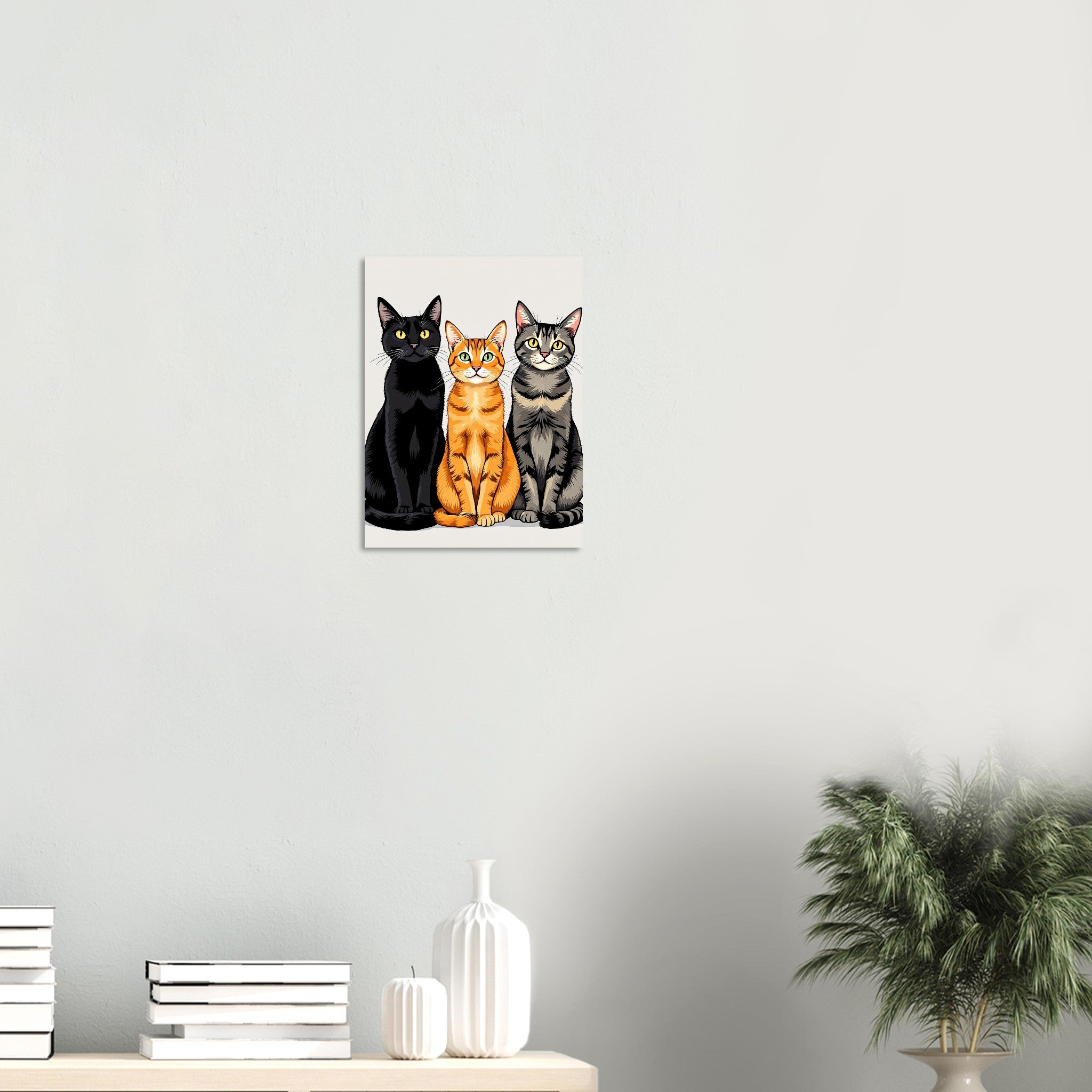 three cats in a row Art Wall Art UK Art Art Print Poster Wall Art UK UK Gift Art Print — detail view | Wild Thread Co