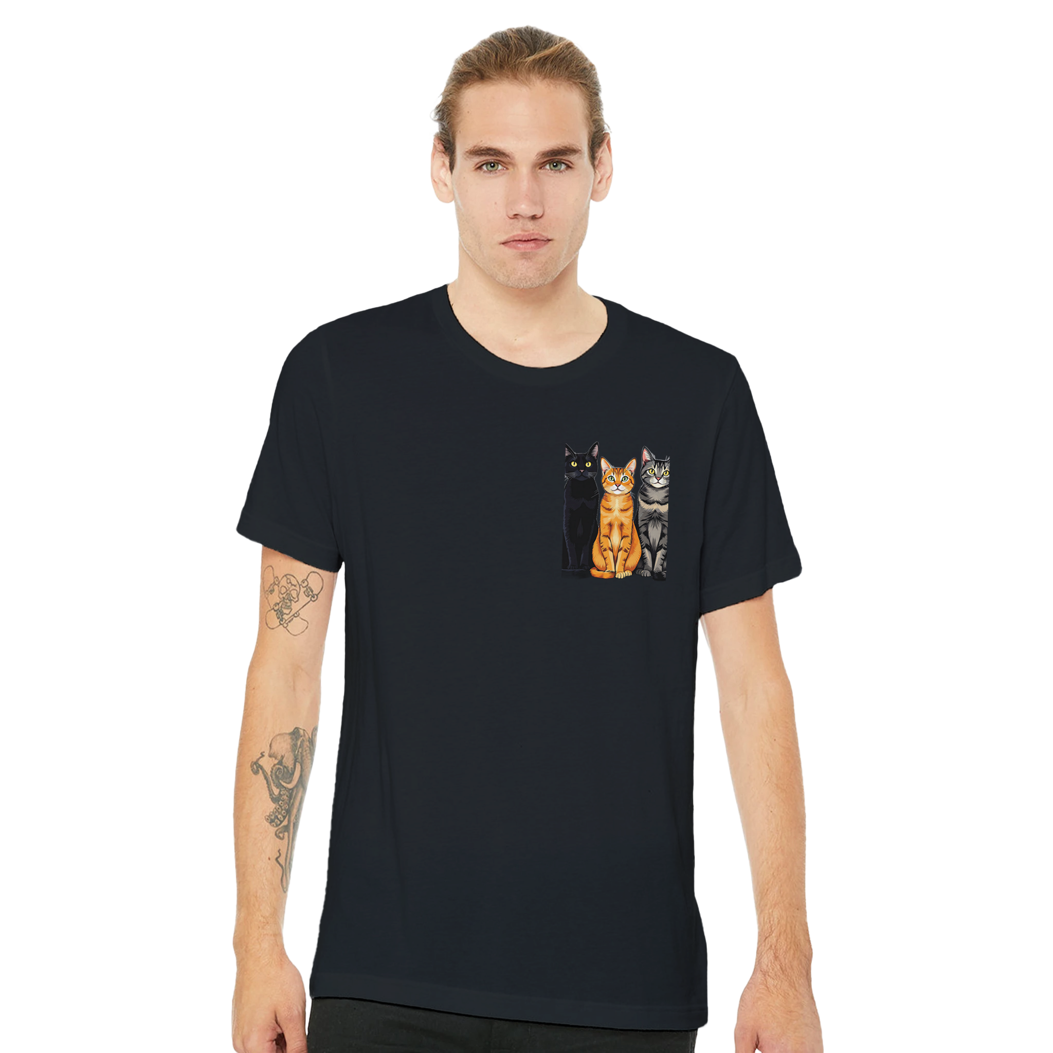 Three Cats In A Row T-Shirt Unisex Cotton Tee UK T-Shirt — detail view | Wild Thread Co