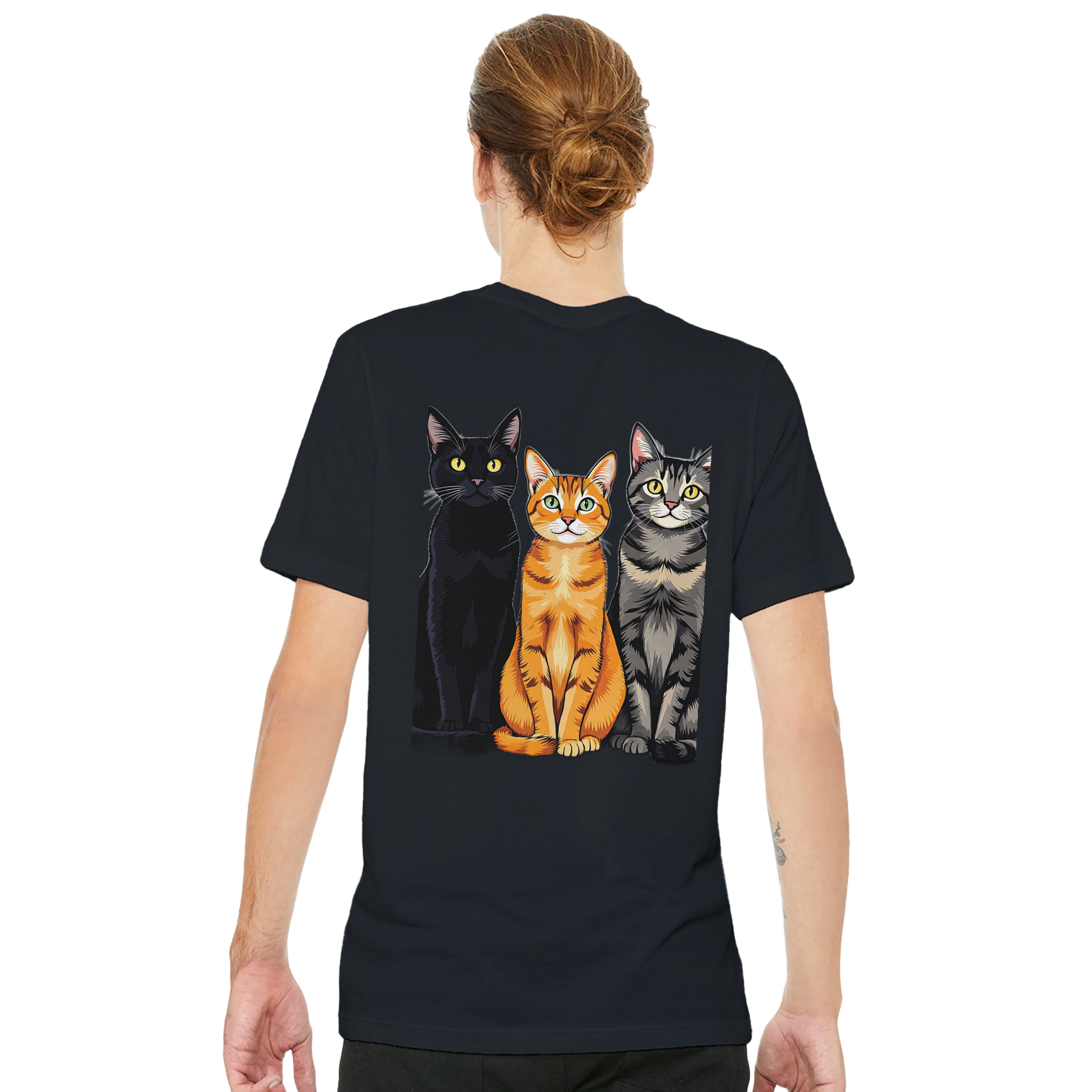 Three Cats In A Row T-Shirt Unisex Cotton Tee UK T-Shirt — detail view | Wild Thread Co
