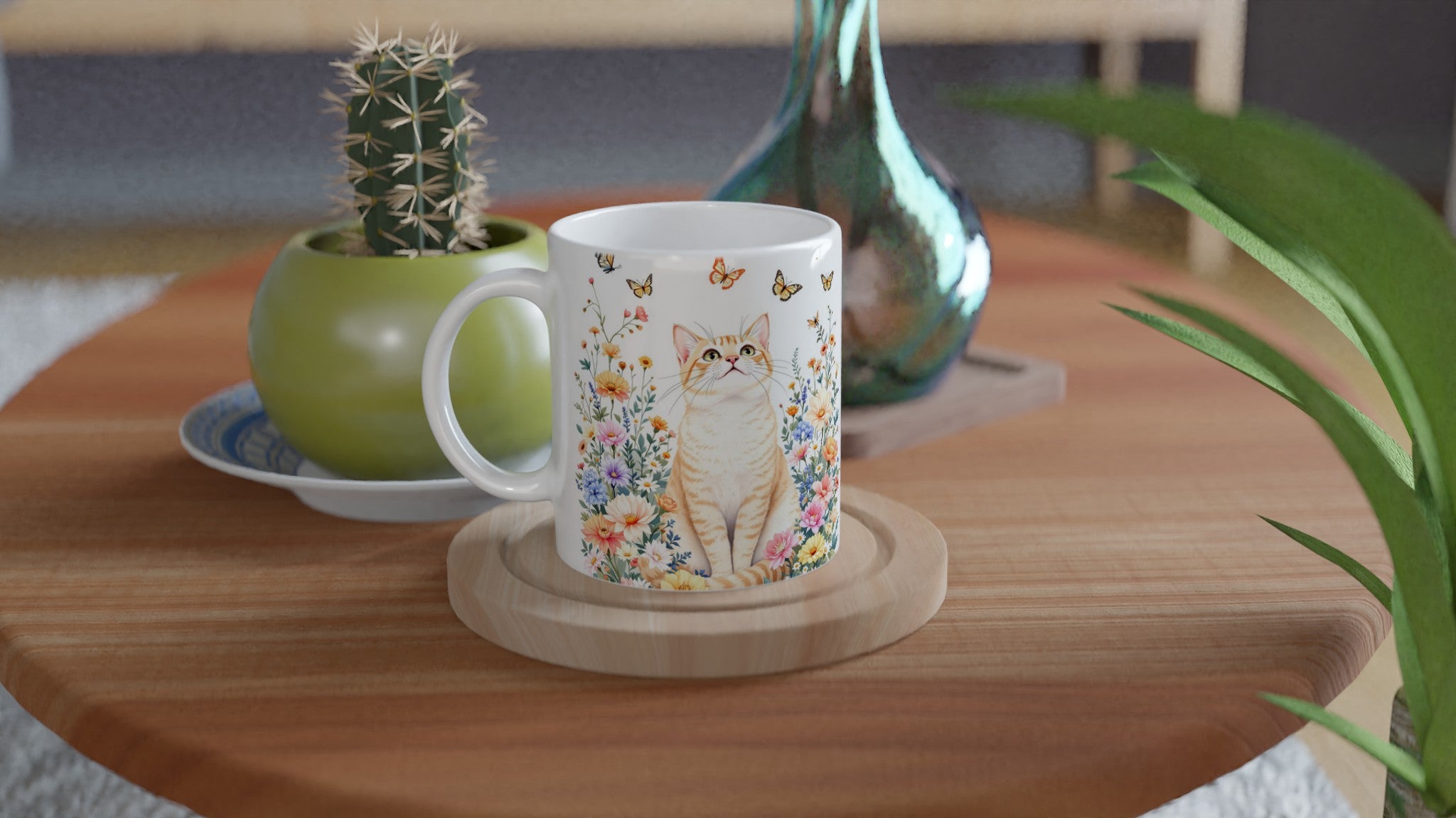 Cat In Flowers Coffee Tea Ceramic 11oz Mug — detail view | Wild Thread Co
