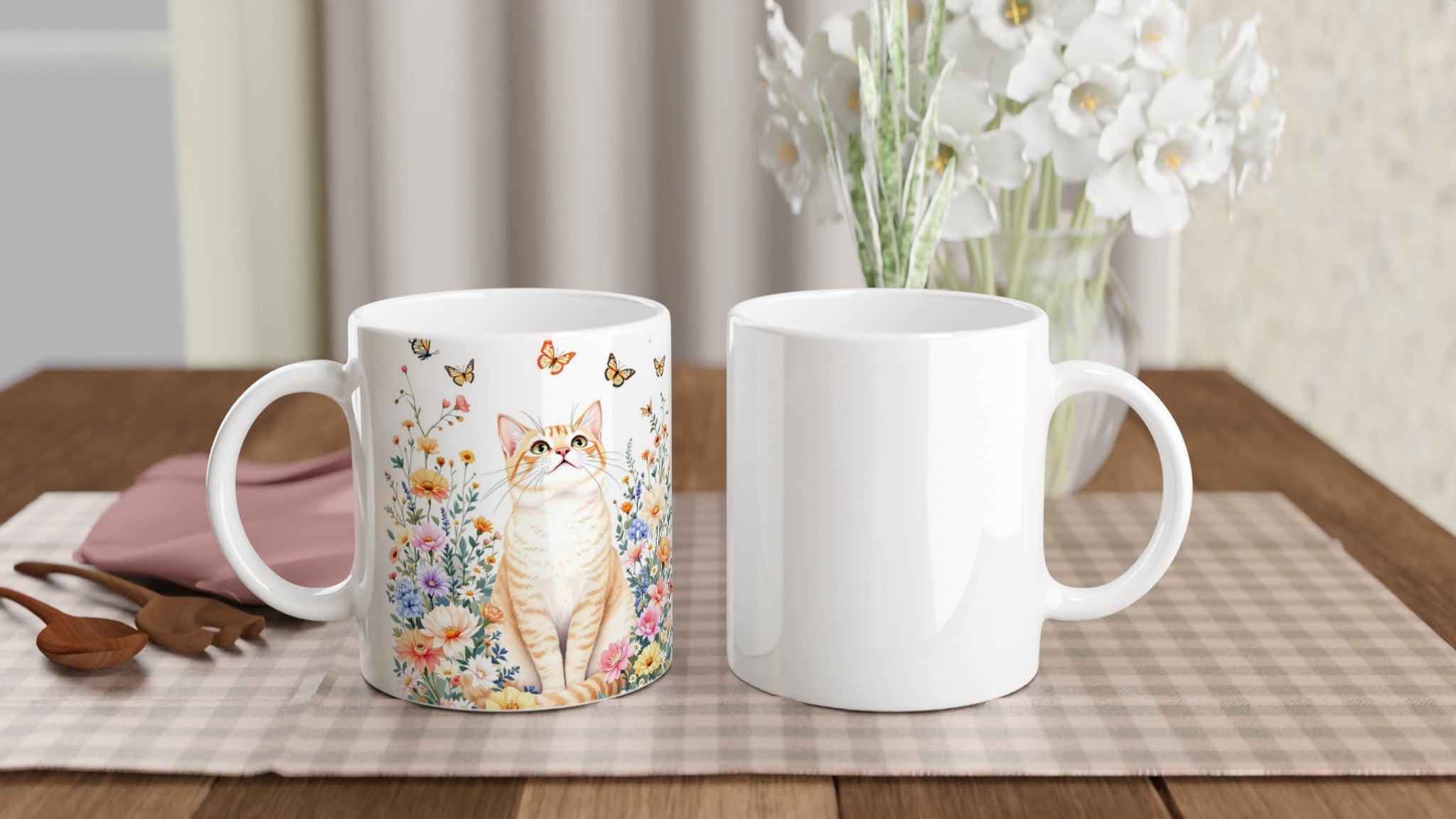 Cat In Flowers Coffee Tea Ceramic 11oz Mug — detail view | Wild Thread Co