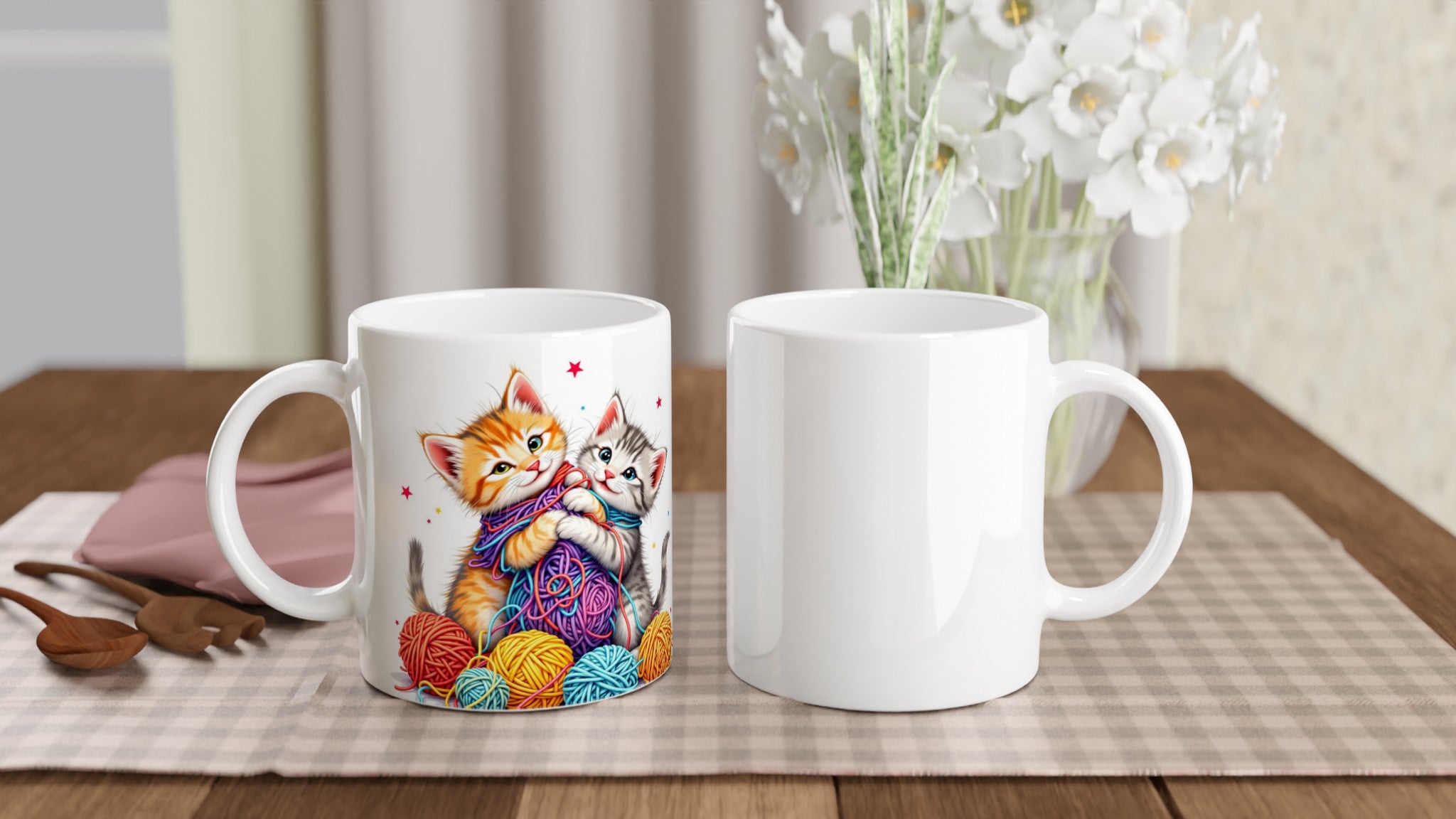 Cats Playing Yarn Coffee Tea Ceramic 11oz Mug UK Gift Mug — detail view | Wild Thread Co
