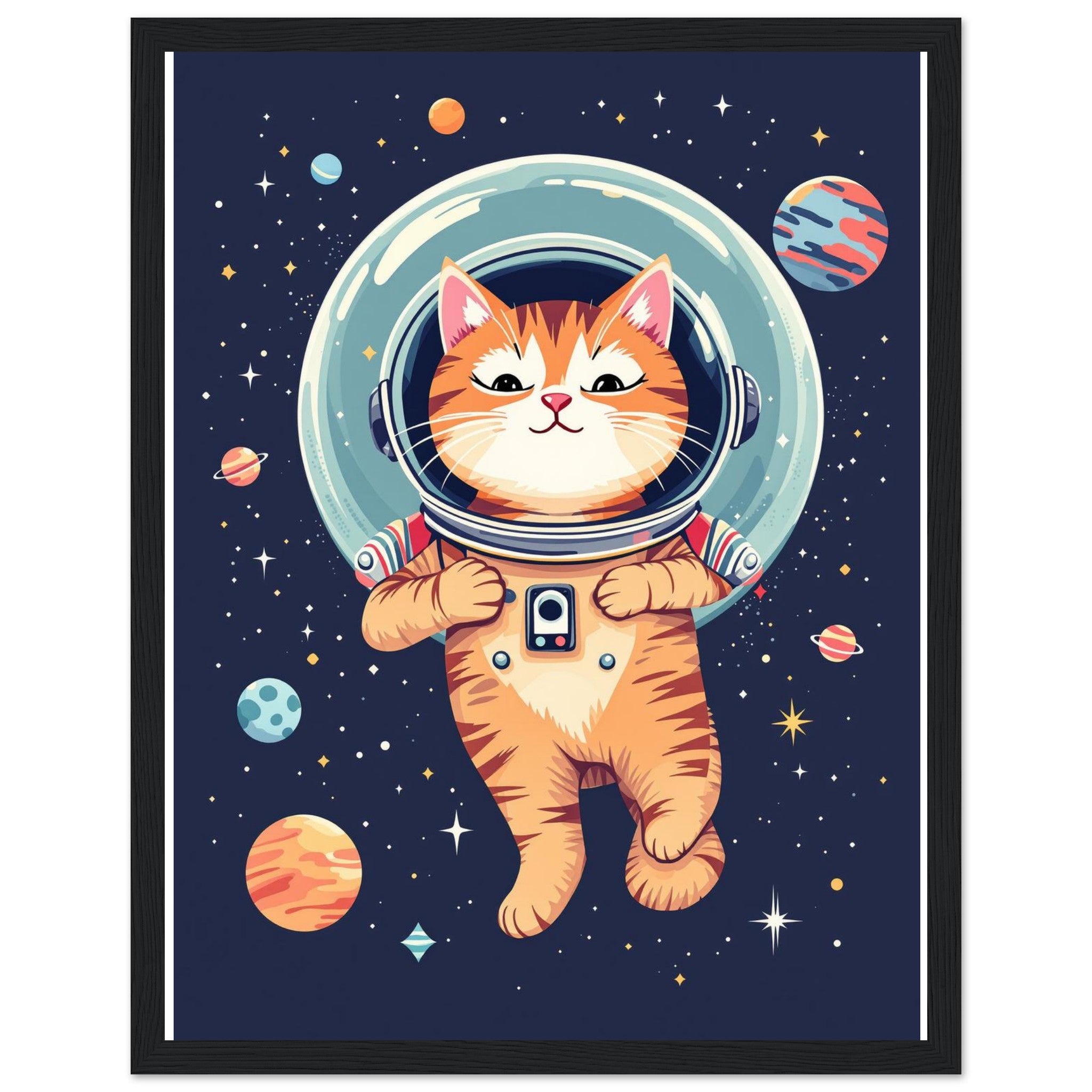 Cat Astronaut Wall Art Ready to Hang UK — Framed Art Print | Wild Thread Co UK