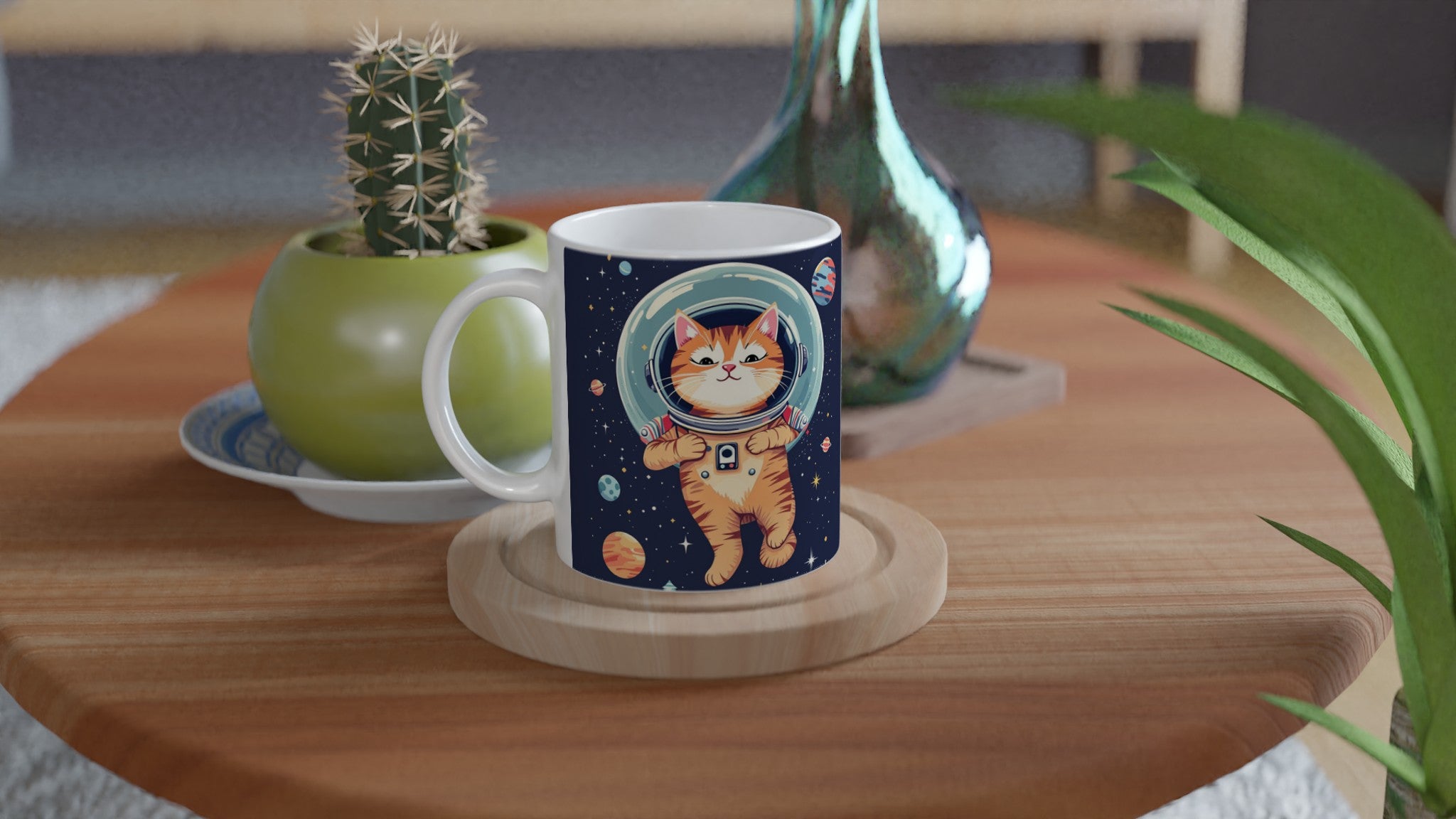 Cat Astronaut Coffee Tea Ceramic 11oz Mug — detail view | Wild Thread Co