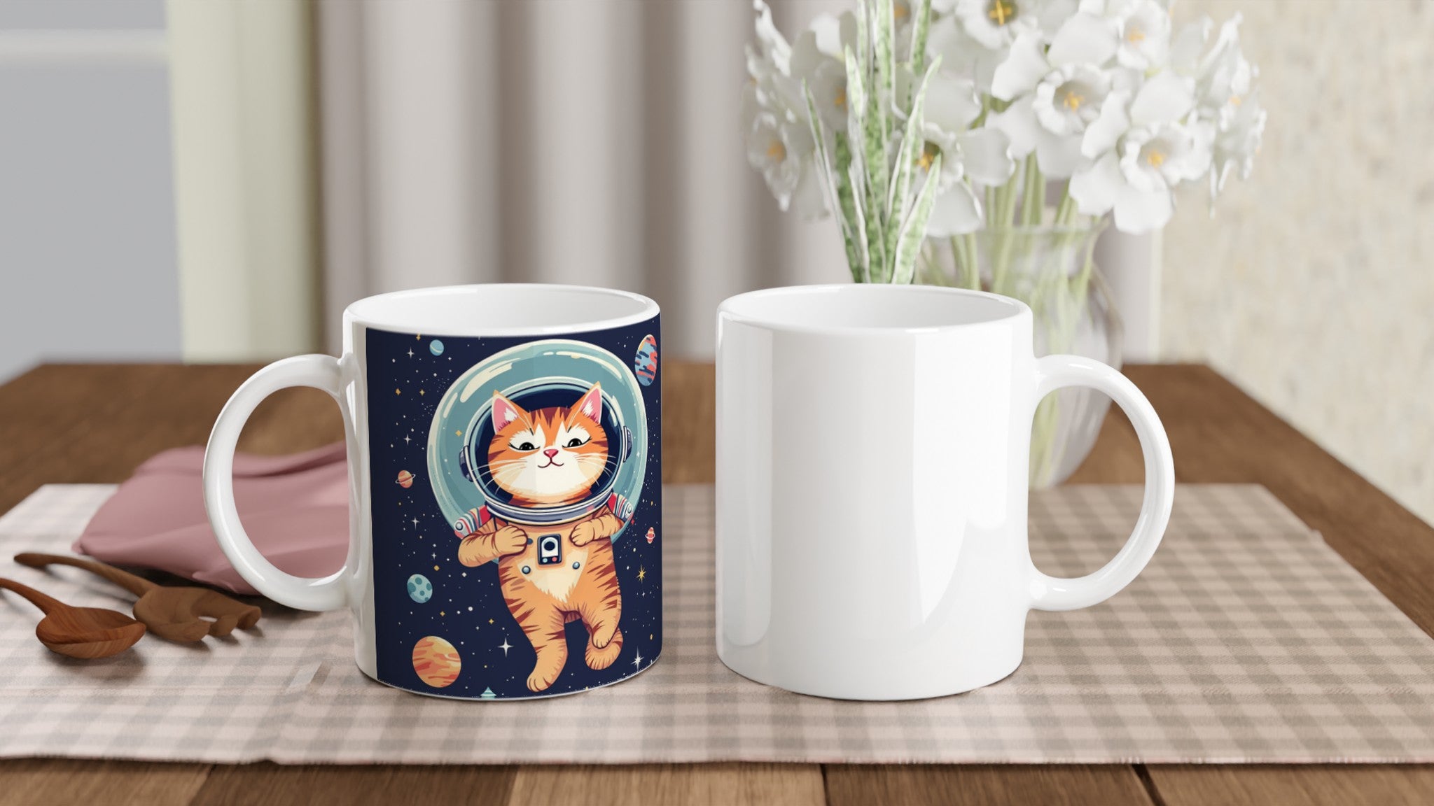 Cat Astronaut Coffee Tea Ceramic 11oz Mug — detail view | Wild Thread Co