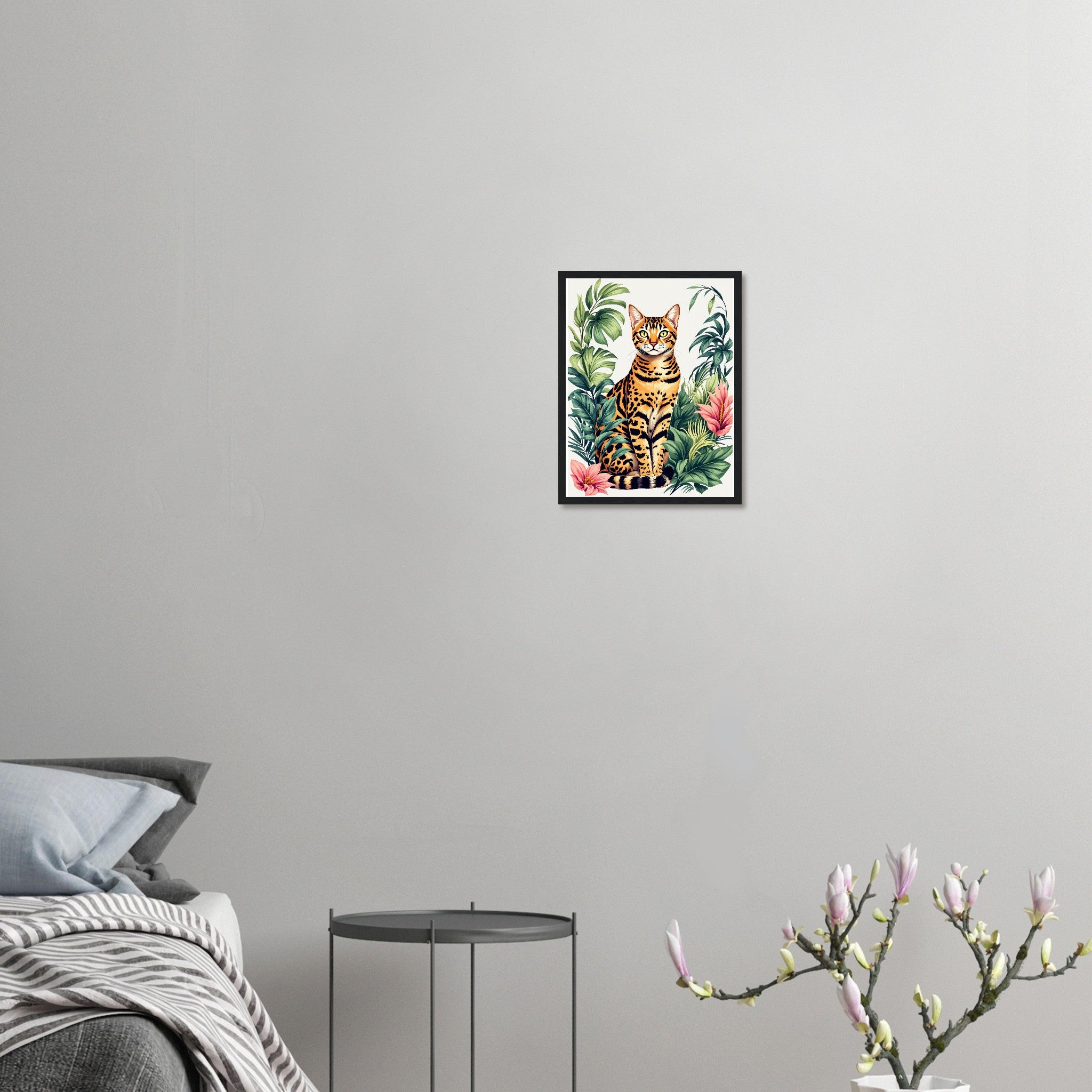 Bengal Cat Jungle Framed Print Wall Art Ready to Hang UK Framed Art Print — detail view | Wild Thread Co
