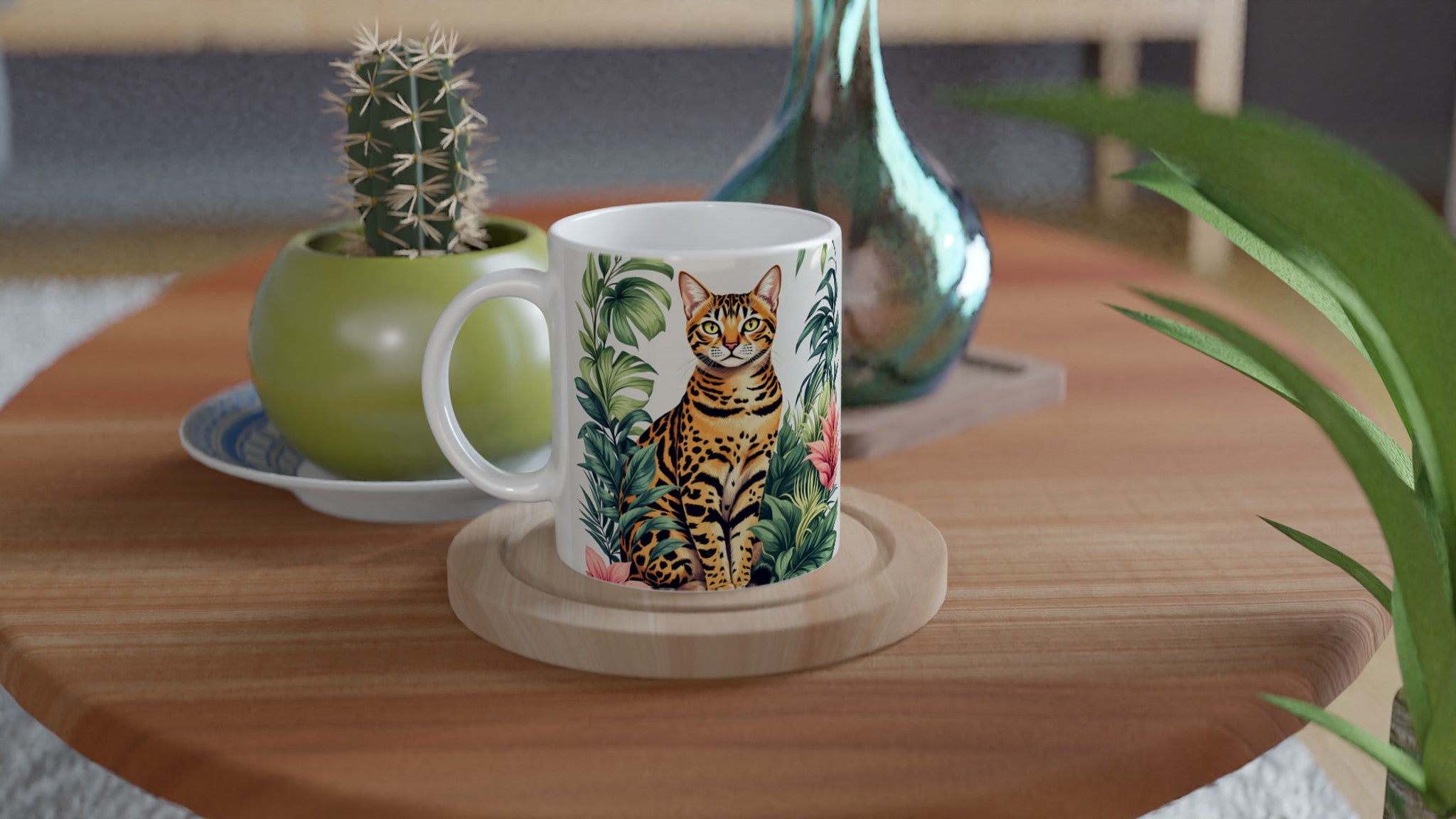 Bengal Cat Jungle Coffee Tea Ceramic 11oz Mug — detail view | Wild Thread Co