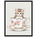 Cat And Teacup Wall Art Ready to Hang UK — Framed Art Print | Wild Thread Co UK