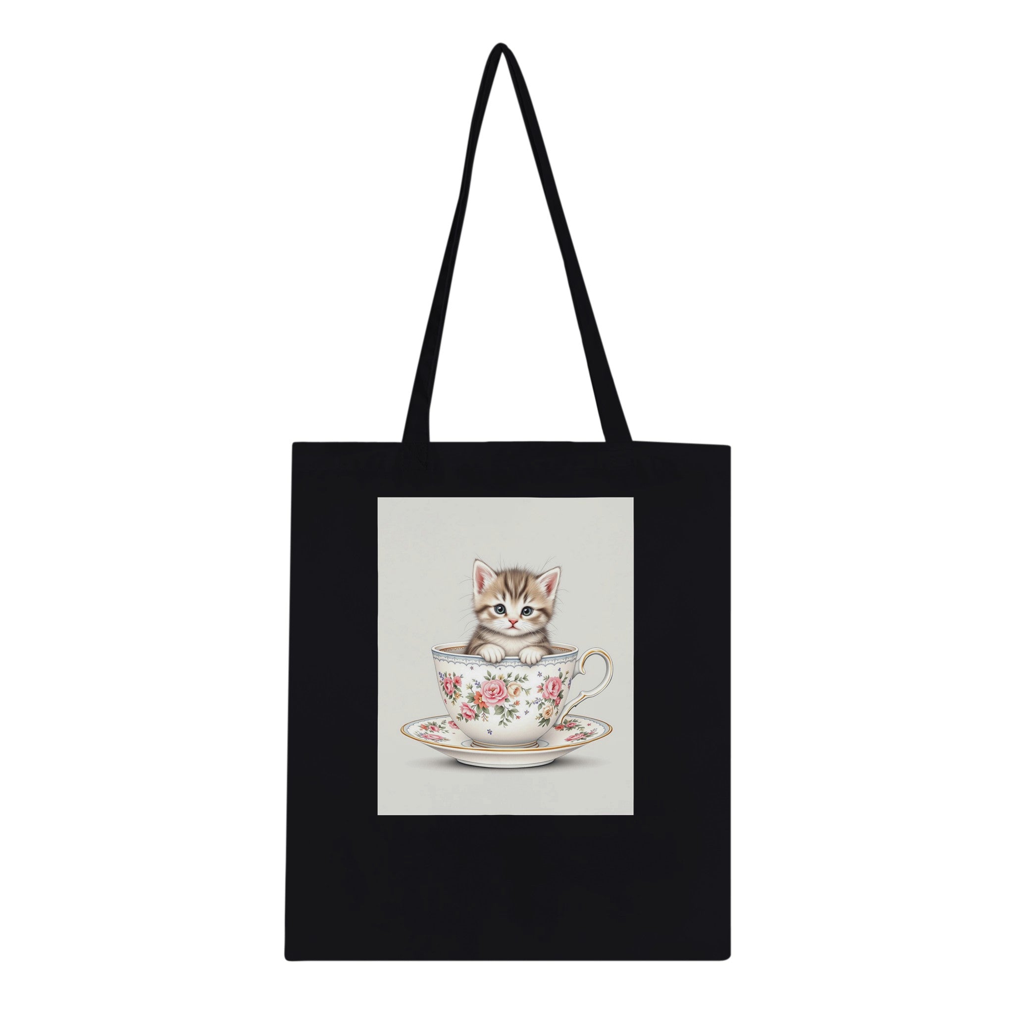 Cat And Teacup Cotton Shopper UK Tote Bag — detail view | Wild Thread Co