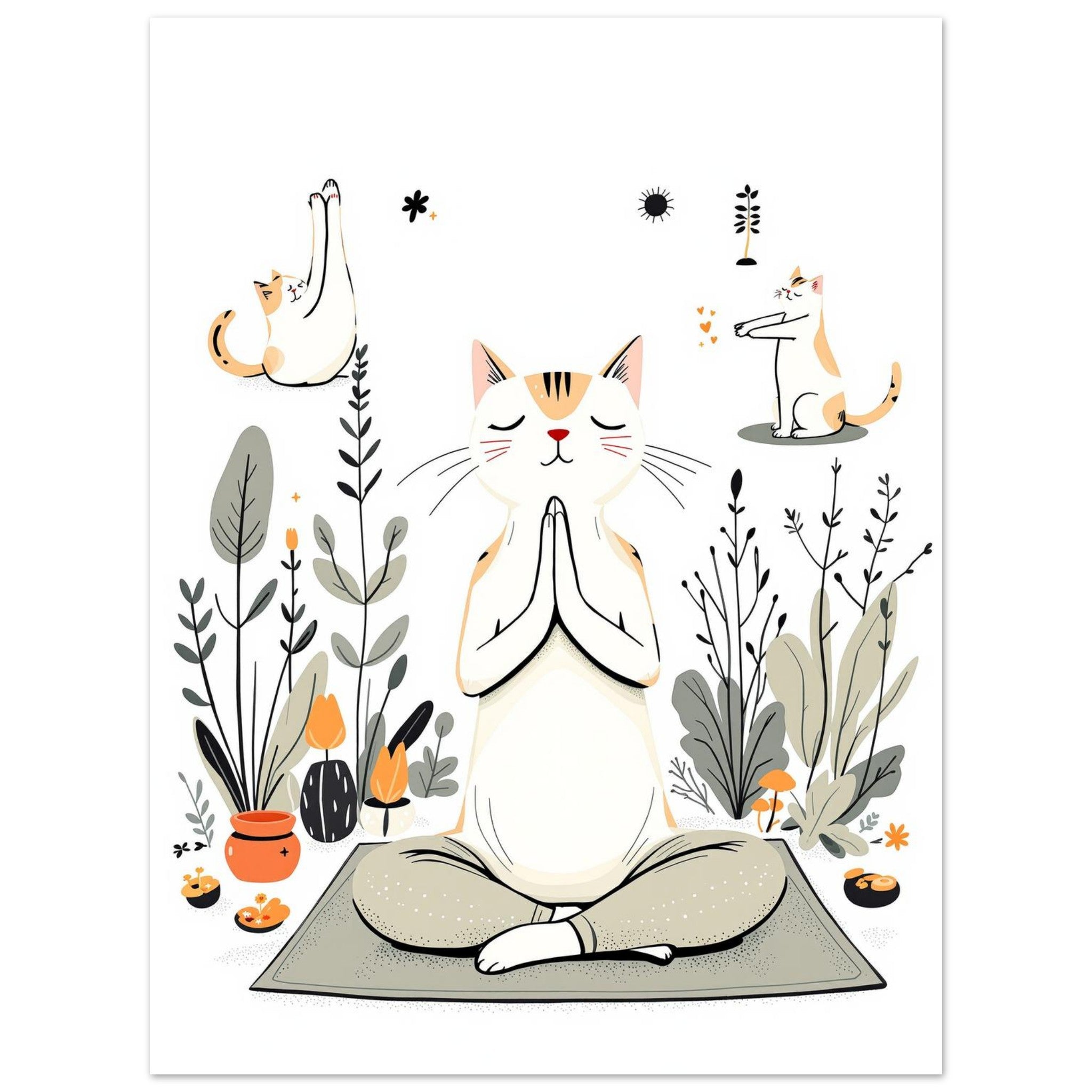 Cat Yoga Poses Art Wall Art UK Art Art Print Art Print — detail view | Wild Thread Co