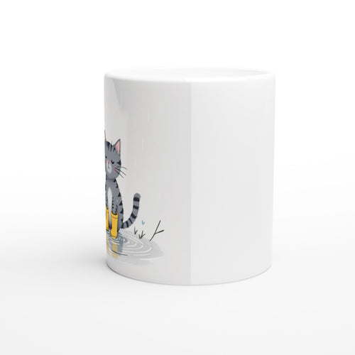 Cat In Rain Puddle Coffee Tea Ceramic 11oz Mug UK Gift Mug — detail view | Wild Thread Co
