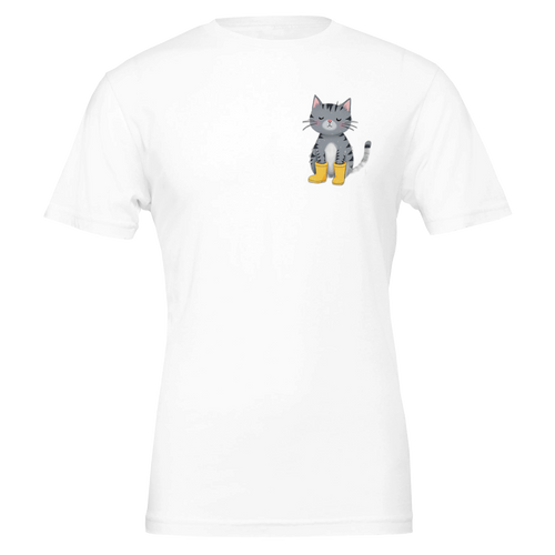 Cat In Rain Puddle T-Shirt Unisex Cotton Tee UK T-Shirt — detail view | Wild Thread Co