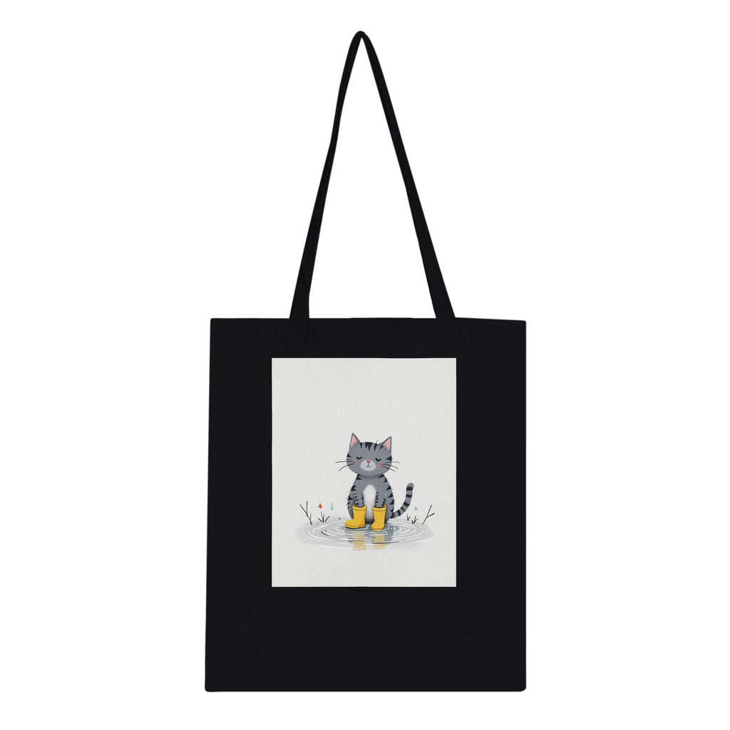 Cat In Rain Puddle Cotton Shopper UK Tote Bag — detail view | Wild Thread Co