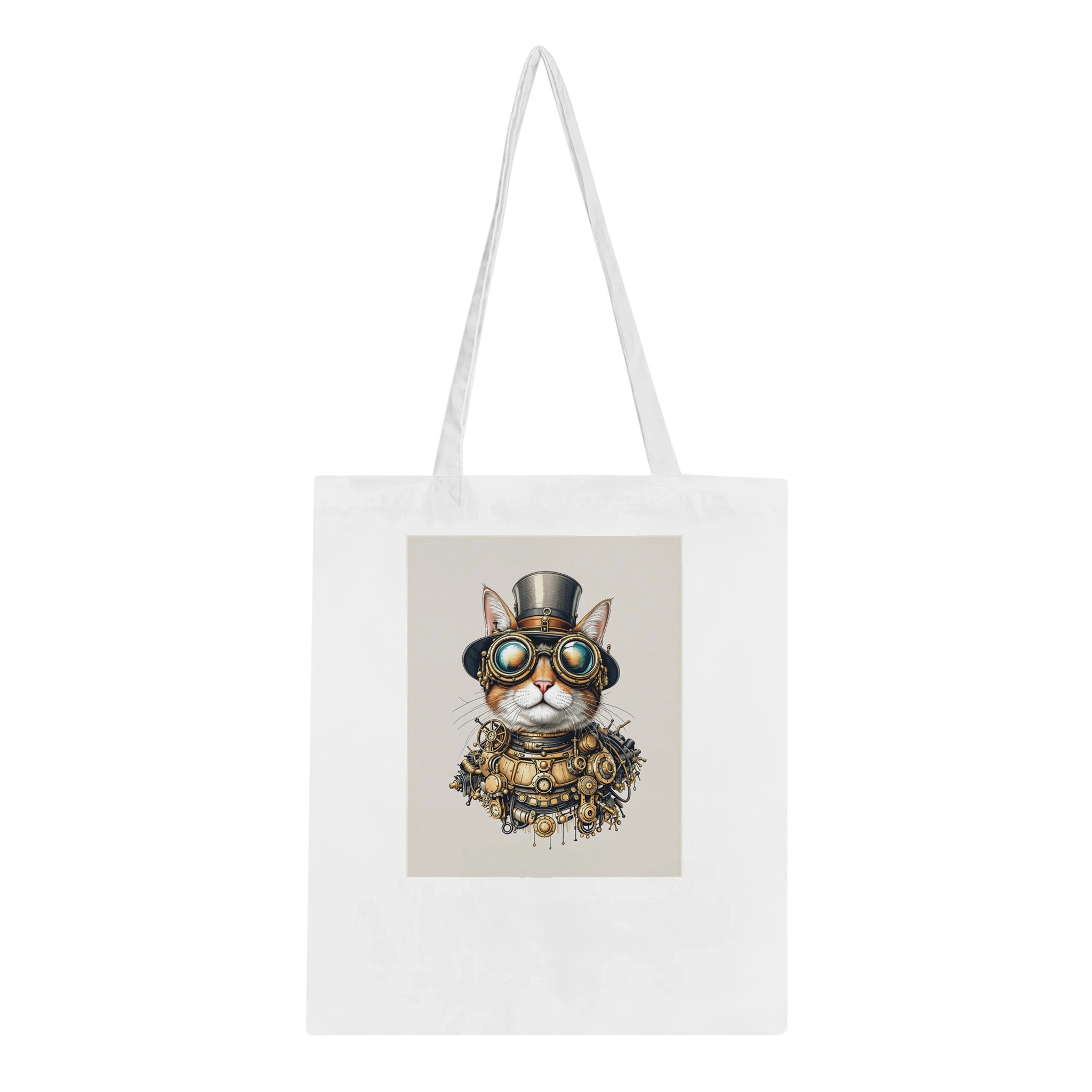 Steampunk Cat Tote Bag Cotton Shopper UK Tote Bag — detail view | Wild Thread Co